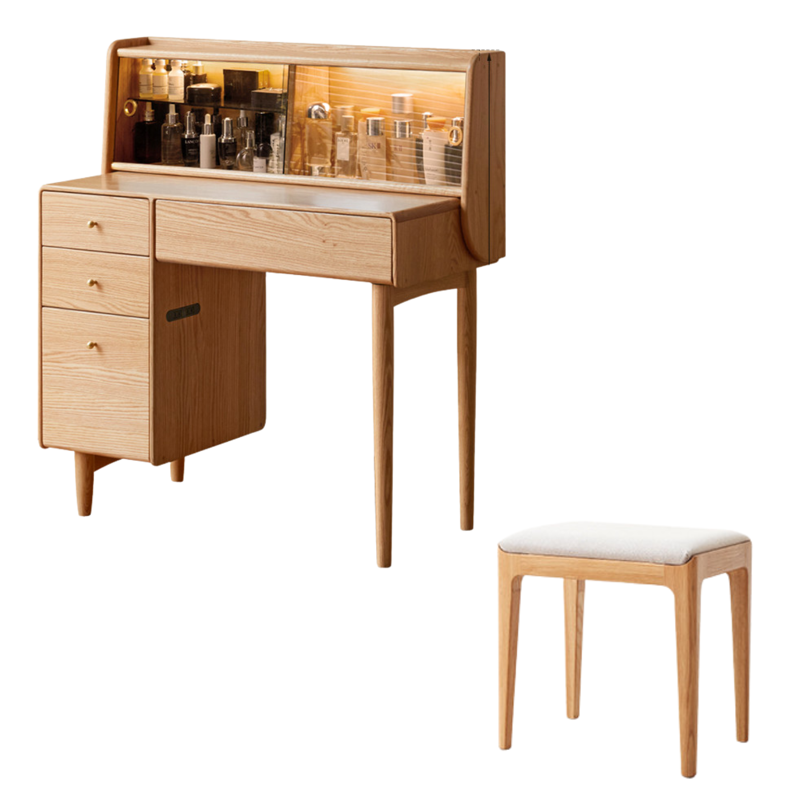 Oak Solid Wood Dressing Table Atmosphere With Lights.