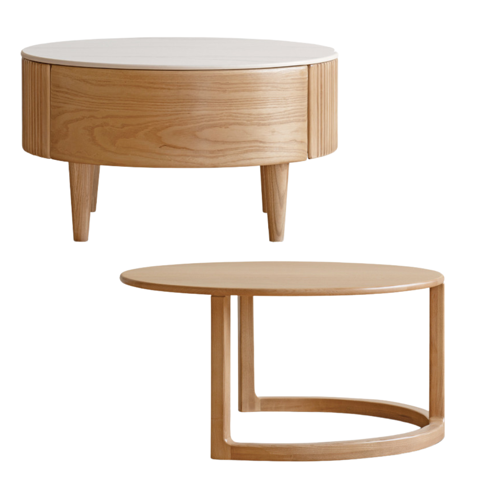 Ash Solid Wood Modern Rock Plate Round Table Coffee