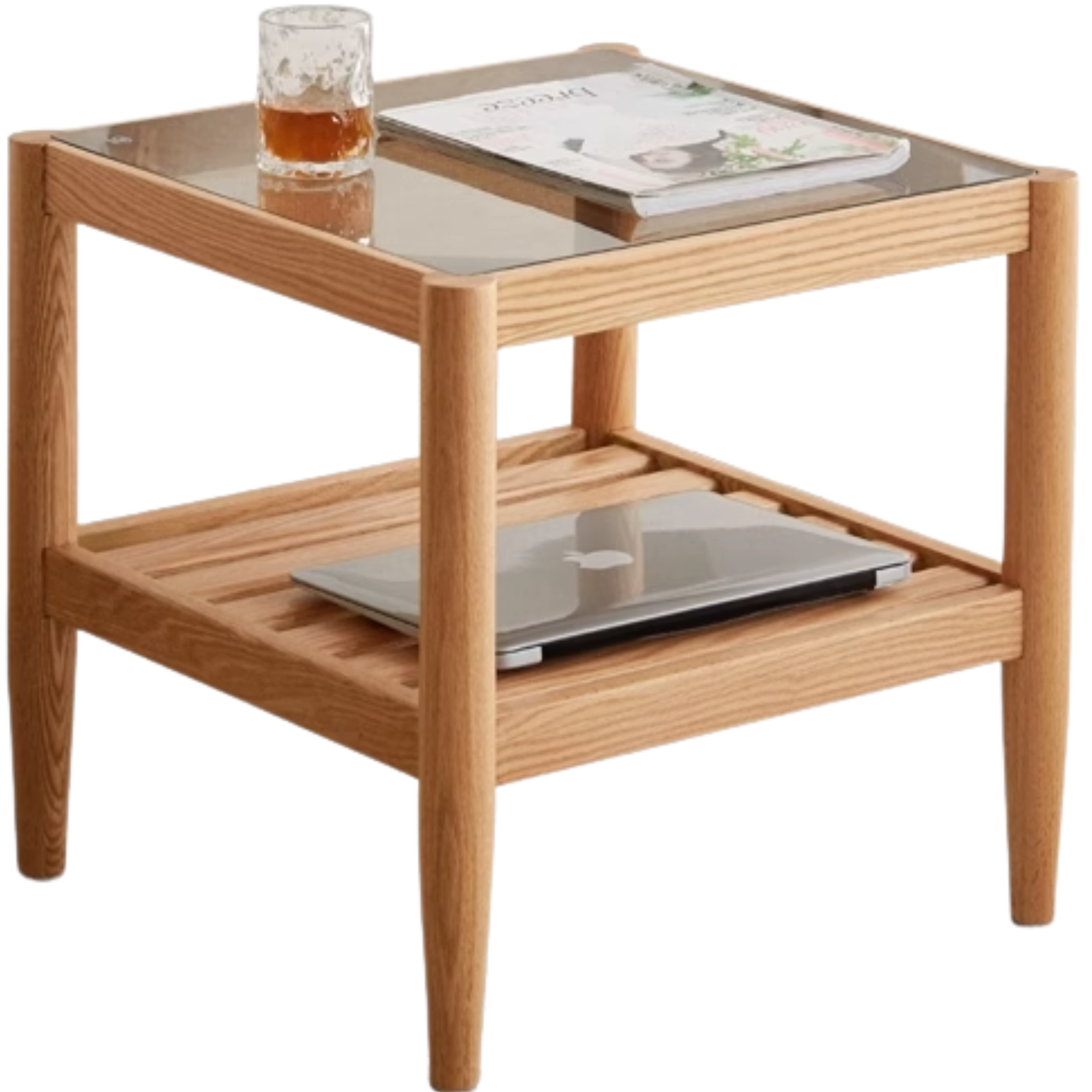 Oak Solid Wood Nordic Glass Coffee Table.