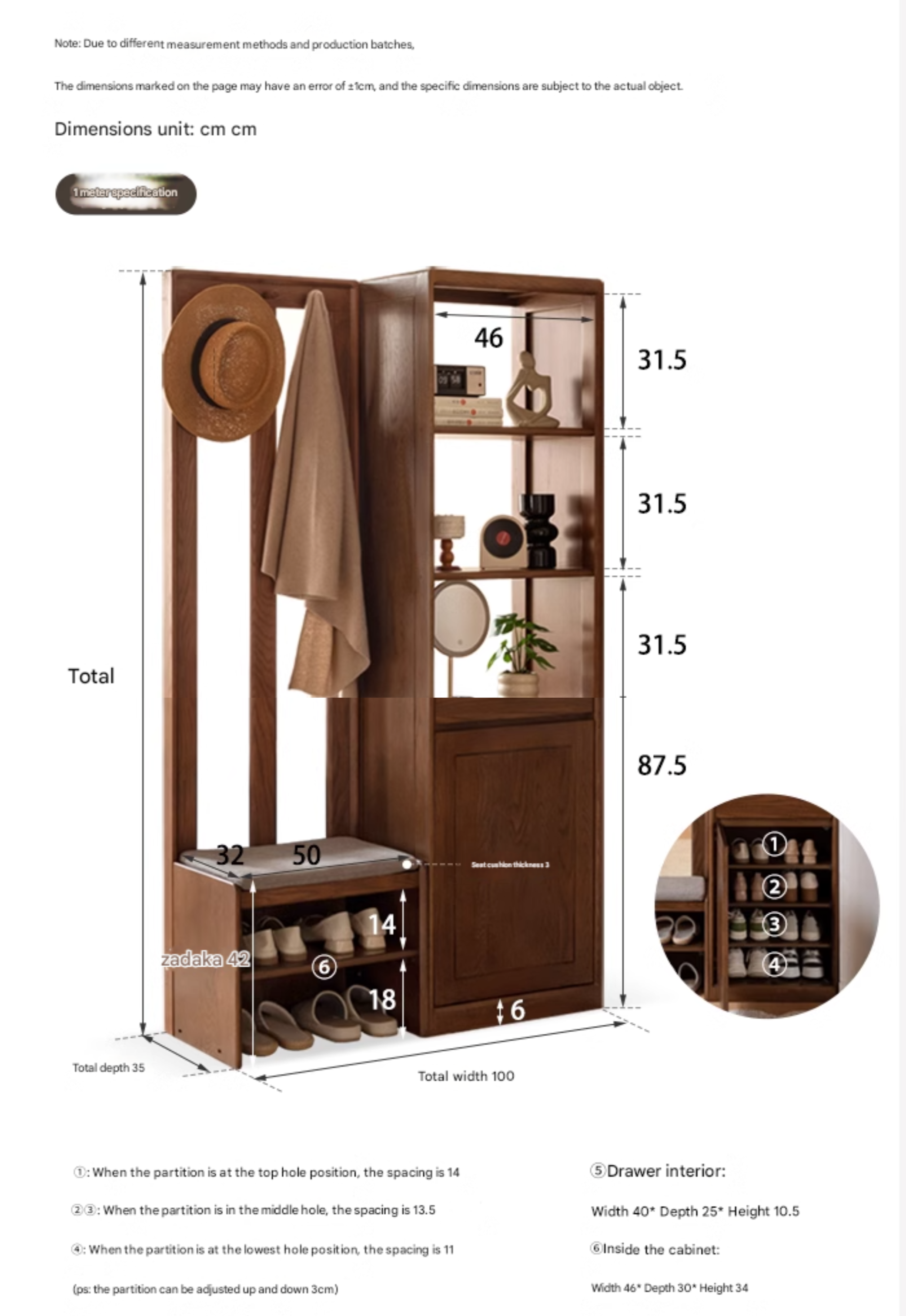 Oak Solid Wood Porch Cabinet Shoe Cabinet Integrated