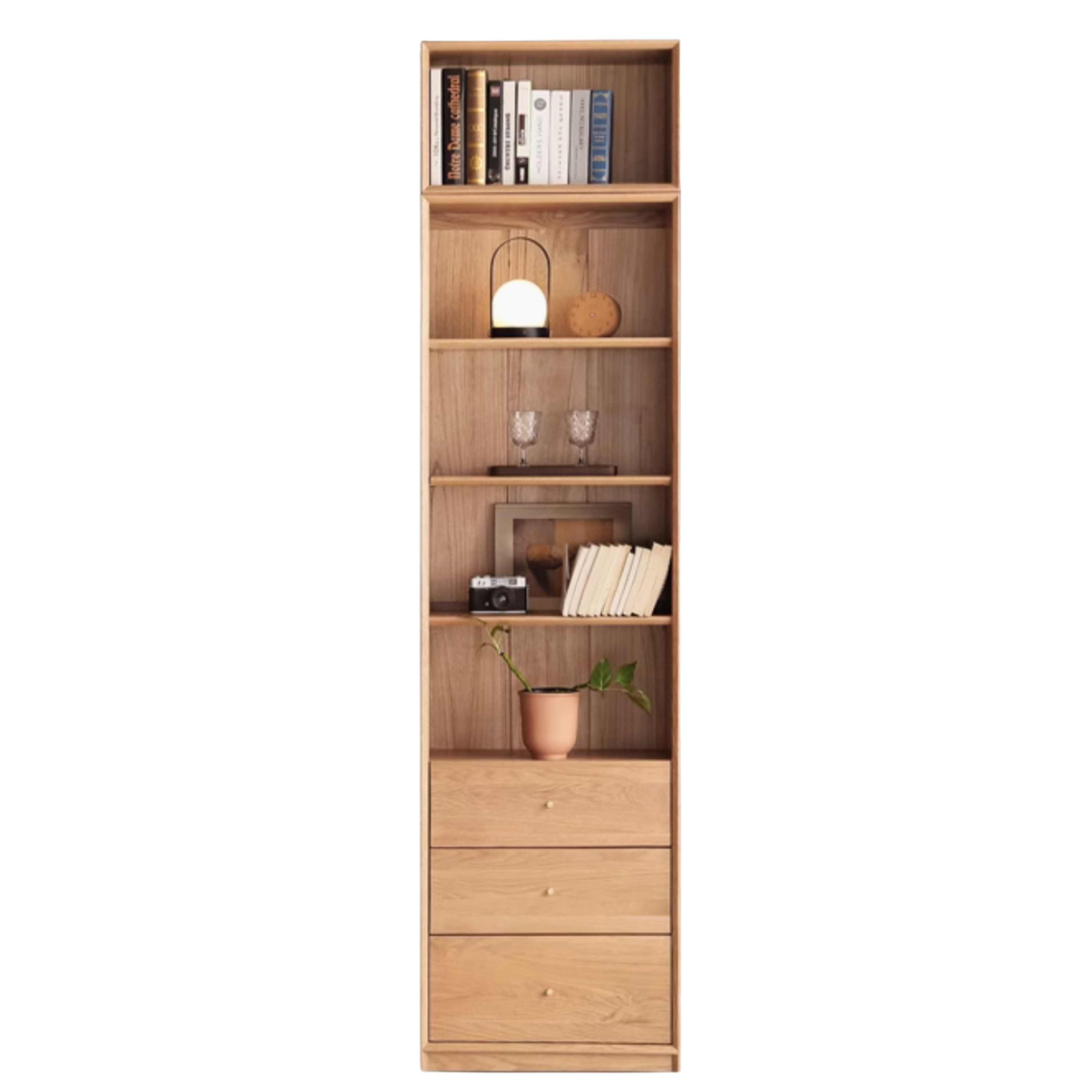Oak Solid Wood Dust-Proof Glass Door Wall Floor-to-ceiling Bookshelf