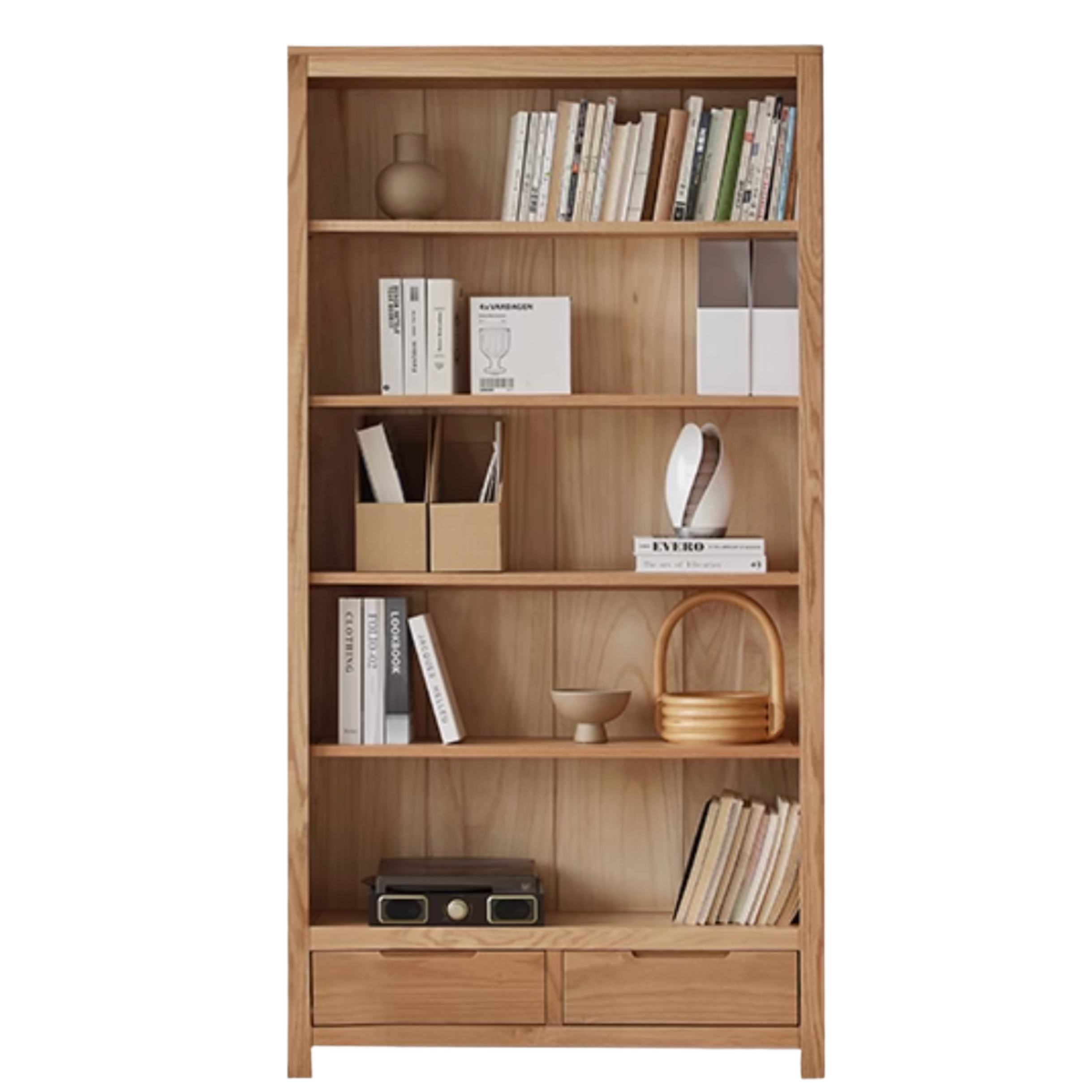 Oak, Rubberwood Solid Wood Drawer Bookcase