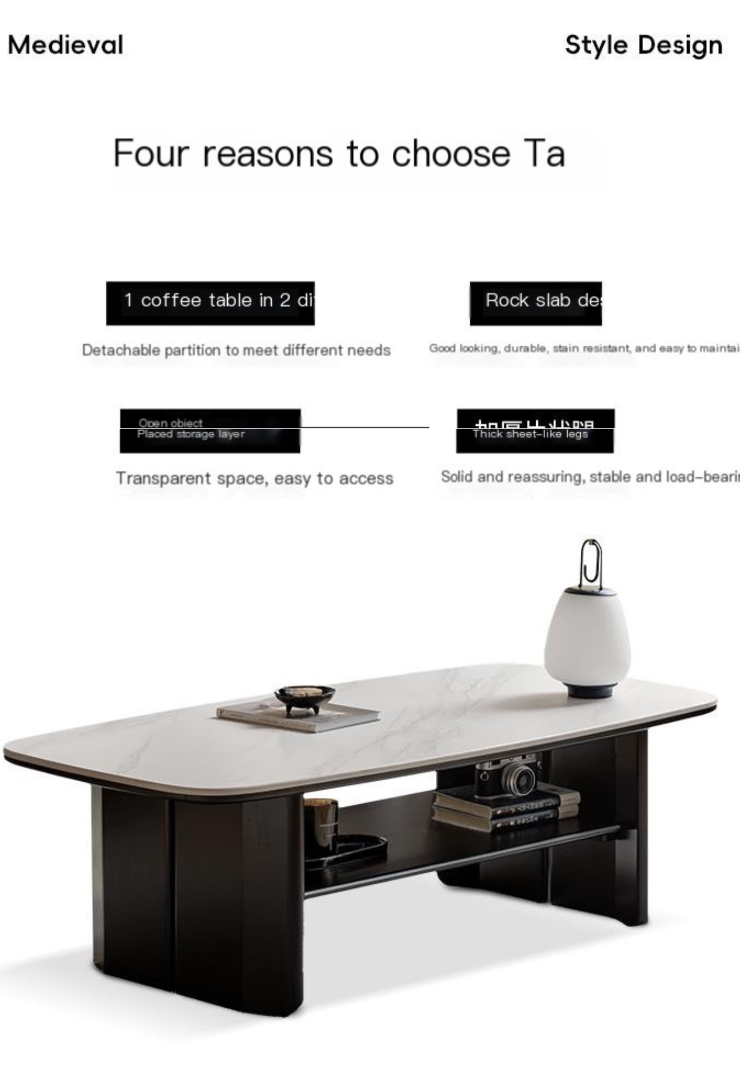 Rubberwood Italian Light Luxury Coffee Table.