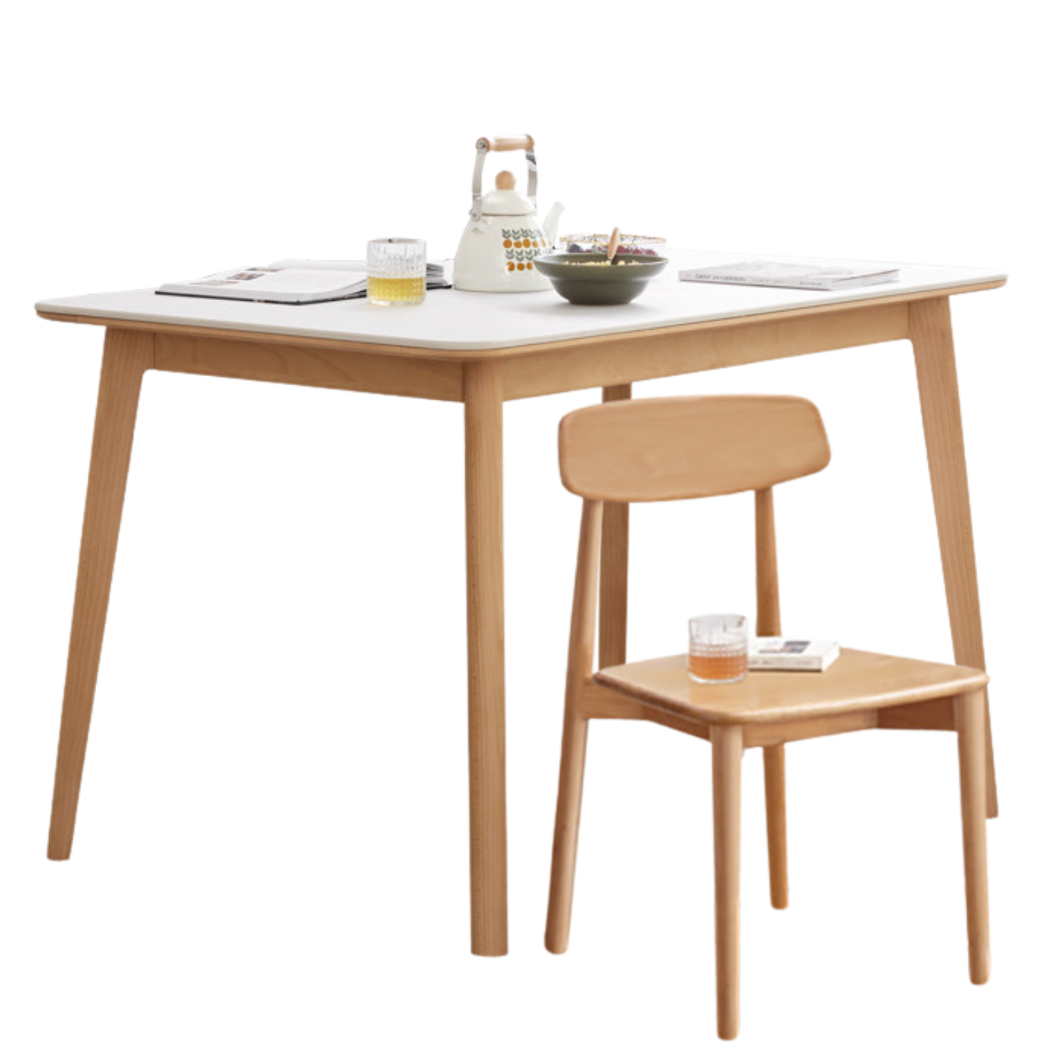 Beech Solid Wood Dining Table With Rock Slab Surface