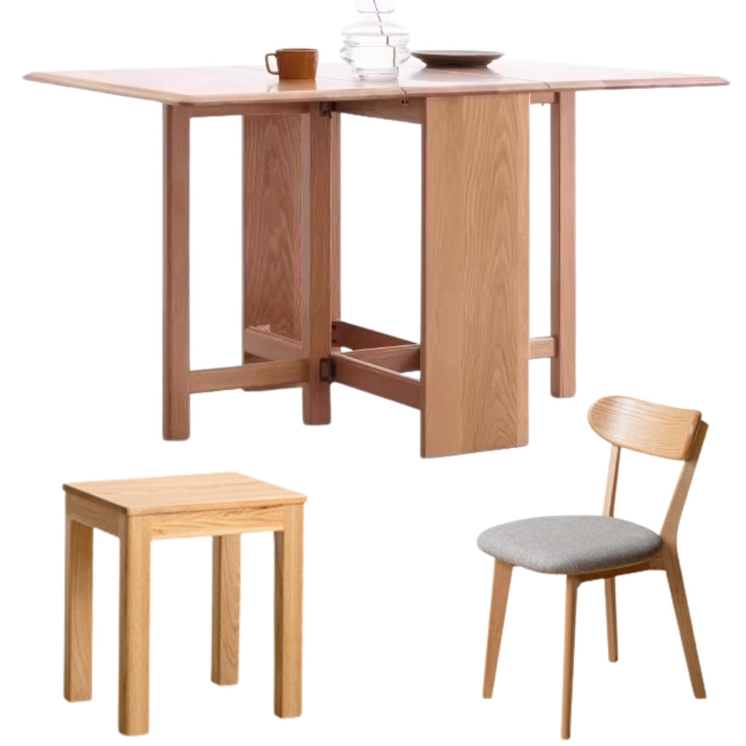 Ash, Oak Solid Wood Folding Dining Table