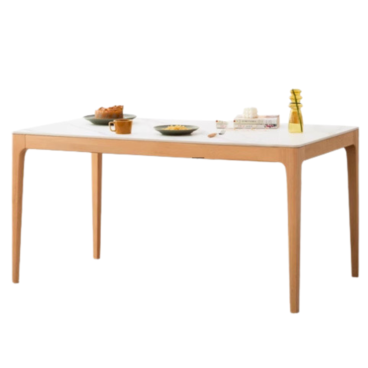 Beech Solid Wood Rectangular Slate Dining Table