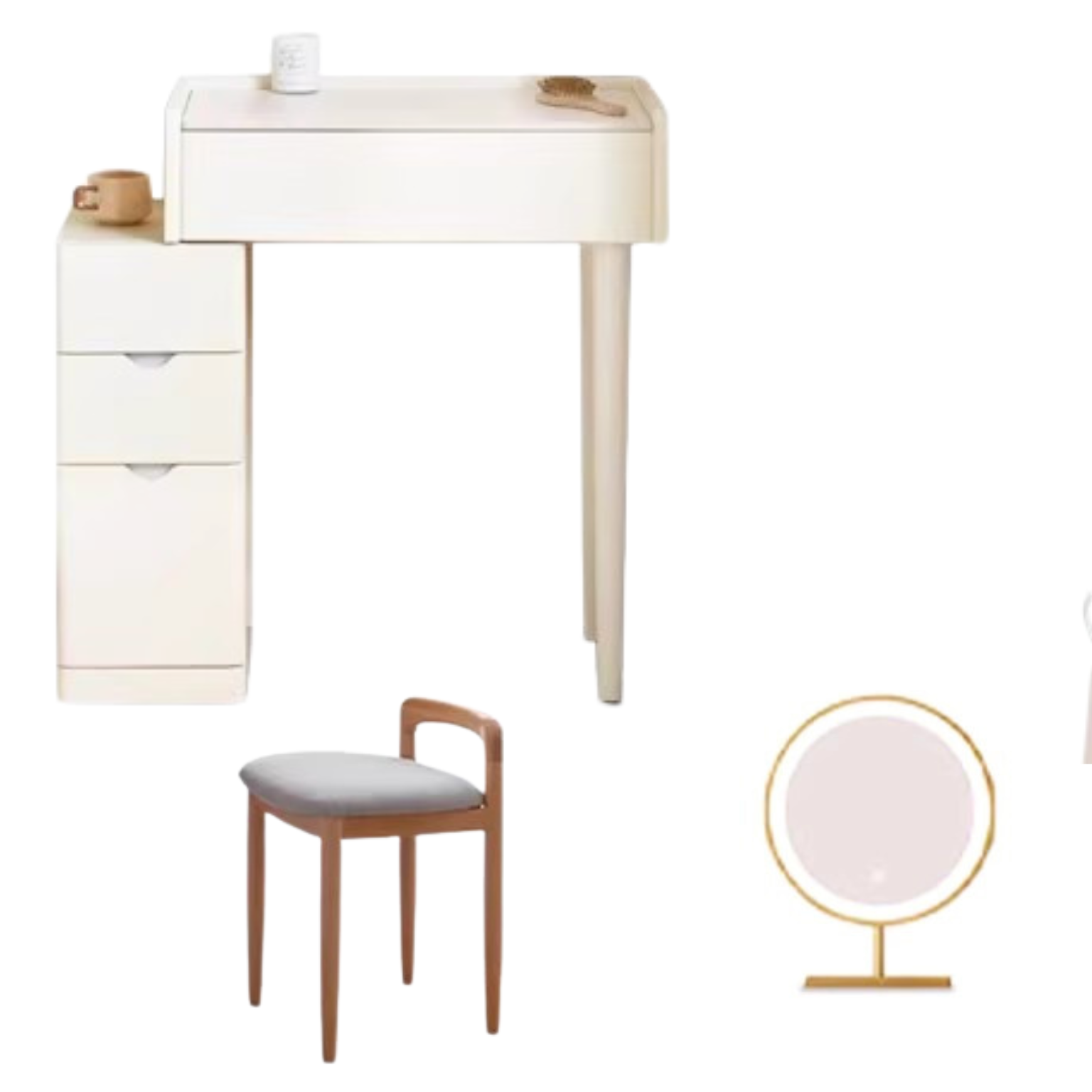 Pine Solid Wood Makeup Table Cream Style.