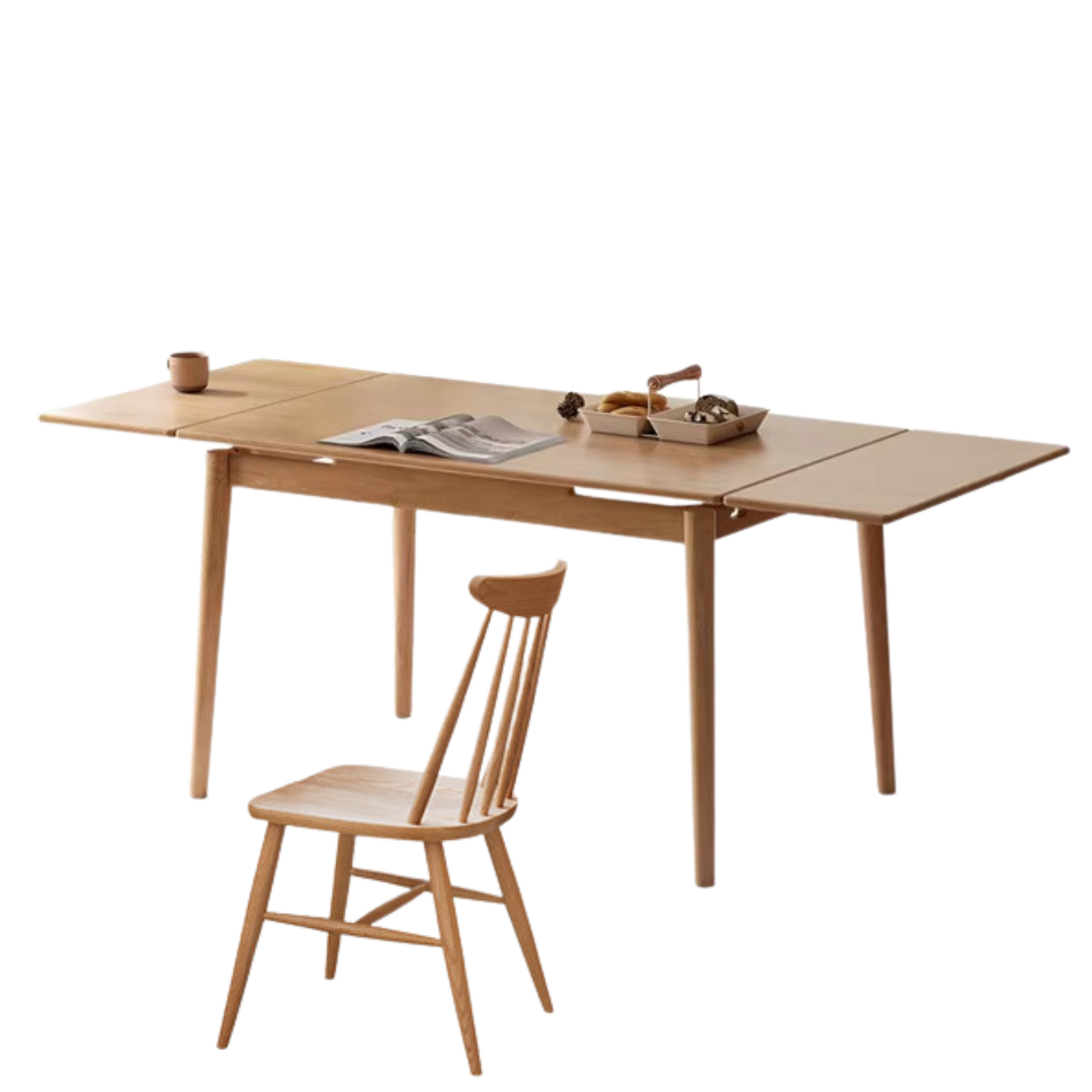 Oak Solid Wood Retractable Large Tabletop Dining Table
