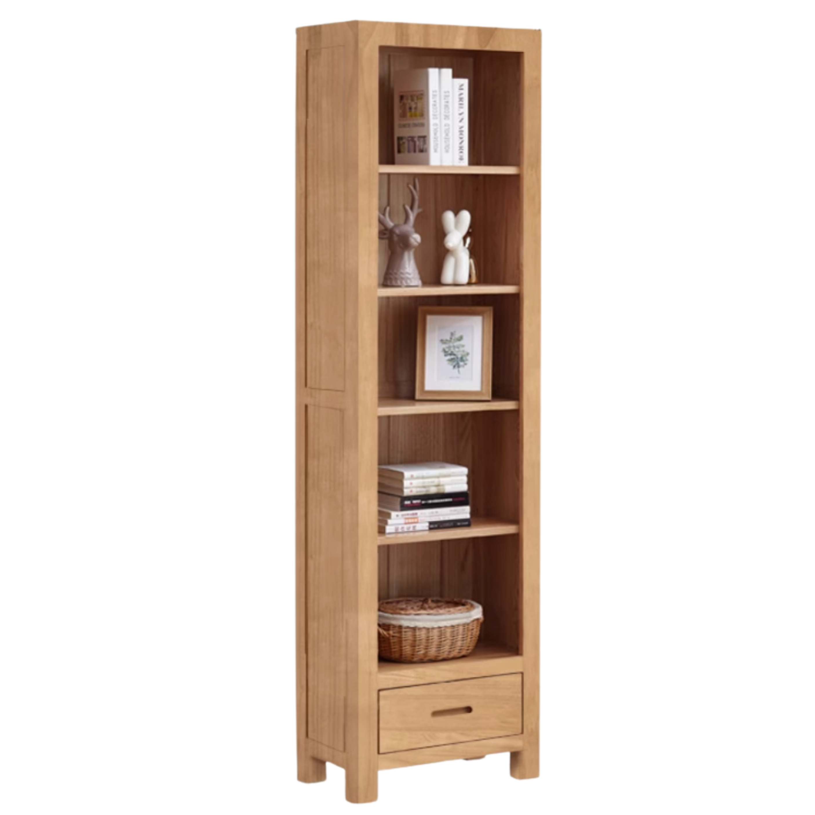 Oak, Rubberwood Solid Wood Drawer Bookcase