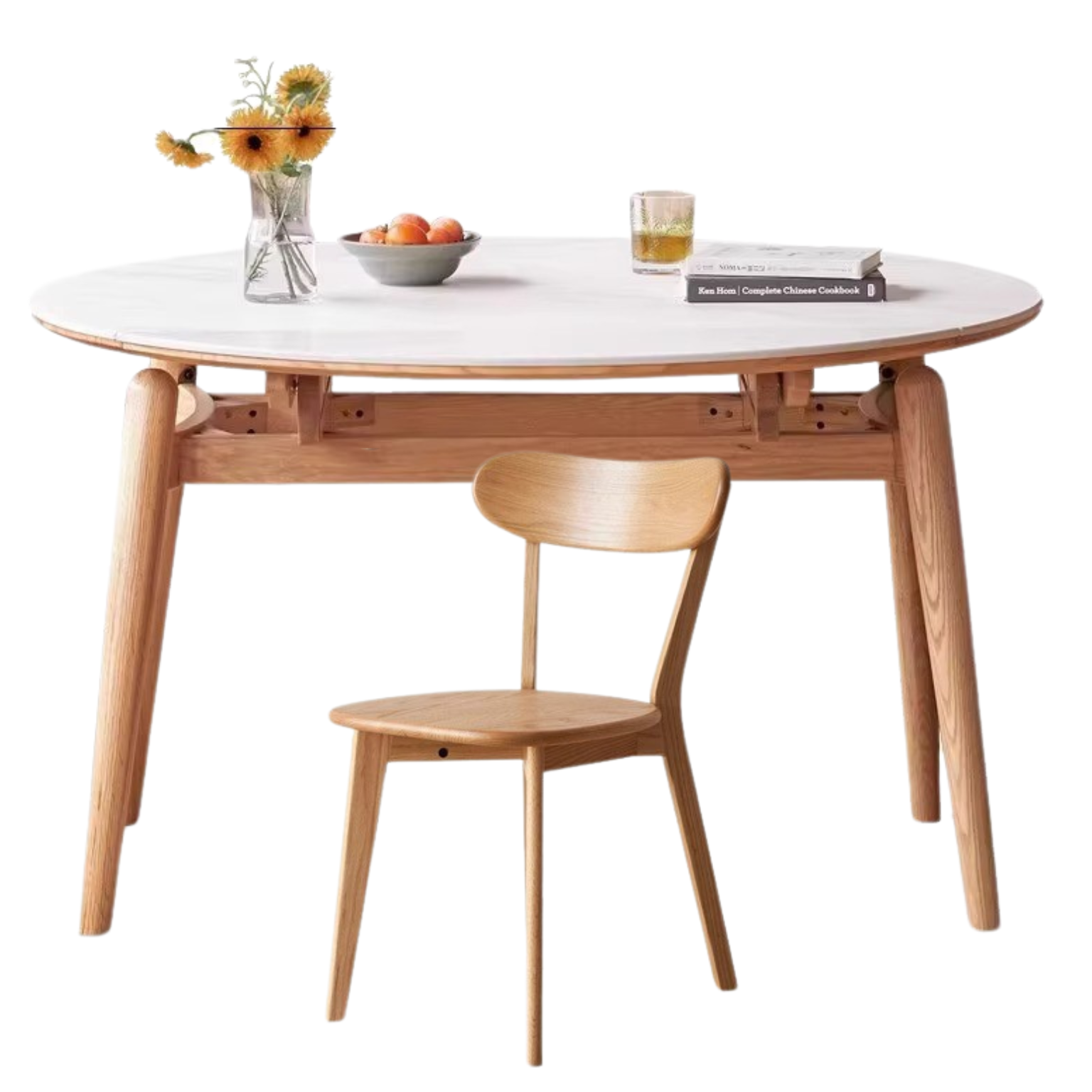 Oak Solid Wood Folding Rock Board Expandable Dining Table