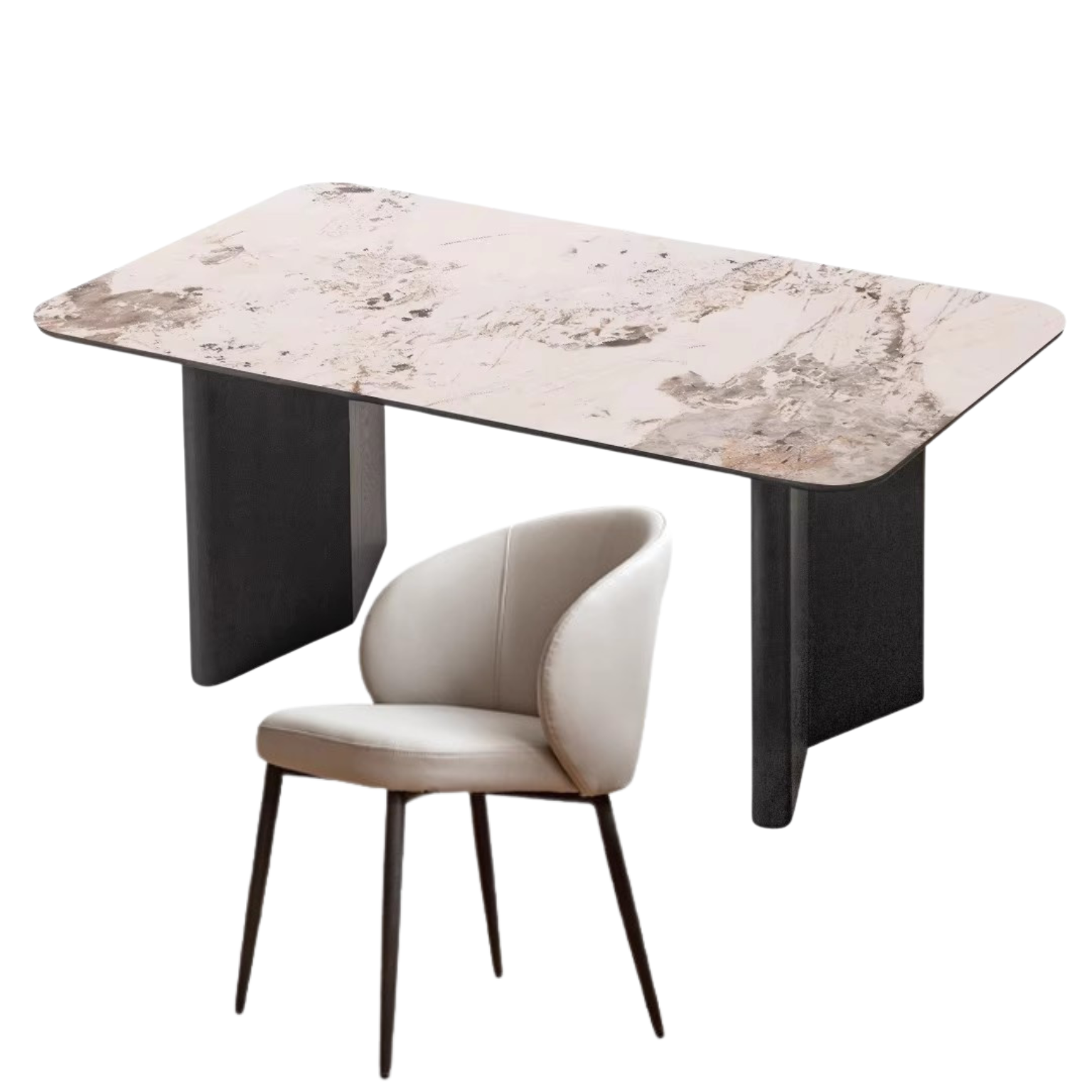 Oak Solid Wood, Solid Rubberwood Slate Italian Dining Table