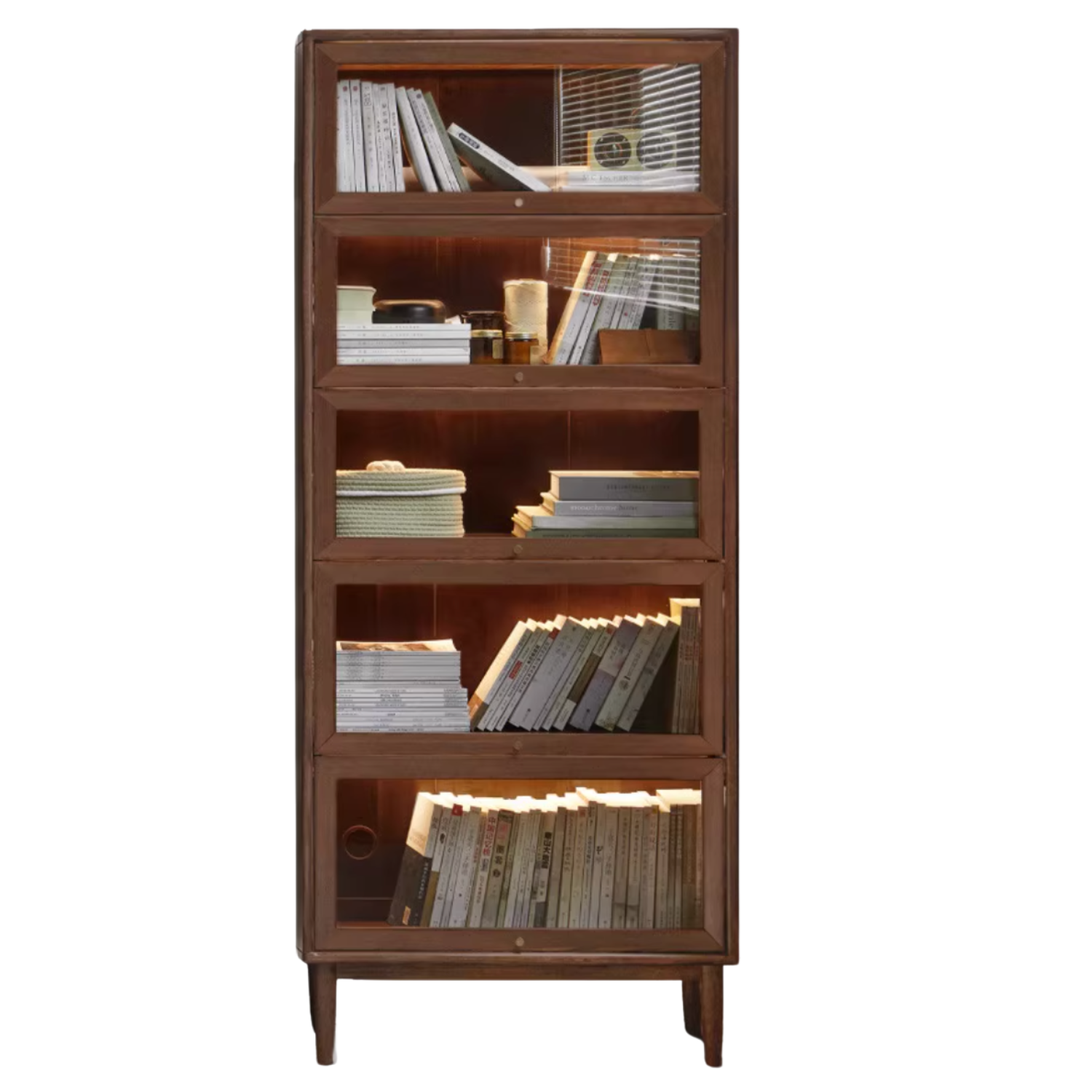 Solid Rubberwood, Black Walnut, Sandalwood, Oak Solid Wood Glass Flip Door Bookcase