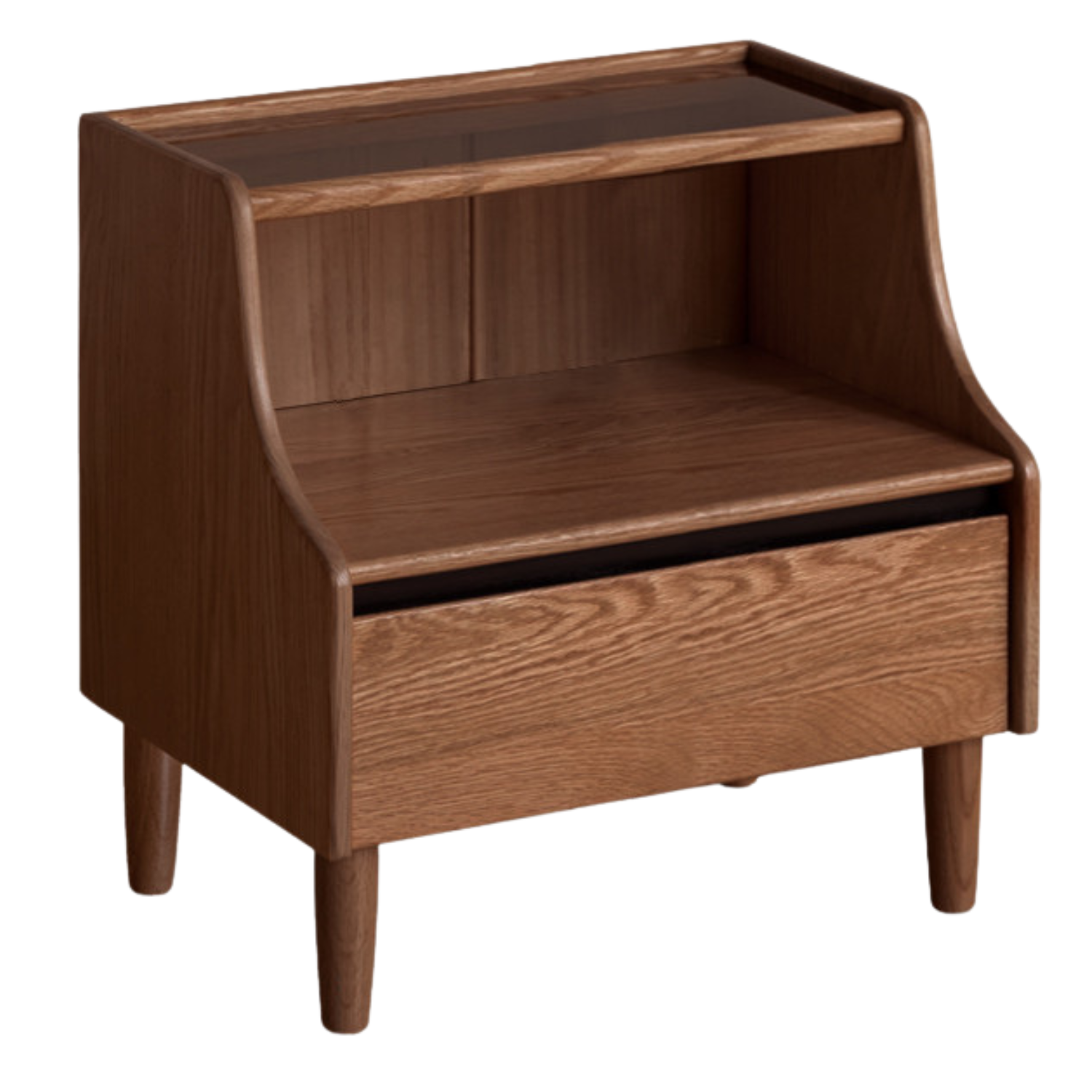 Solid RubberWood, Oak Solid Wood Nightstand with Glass Door with Storage