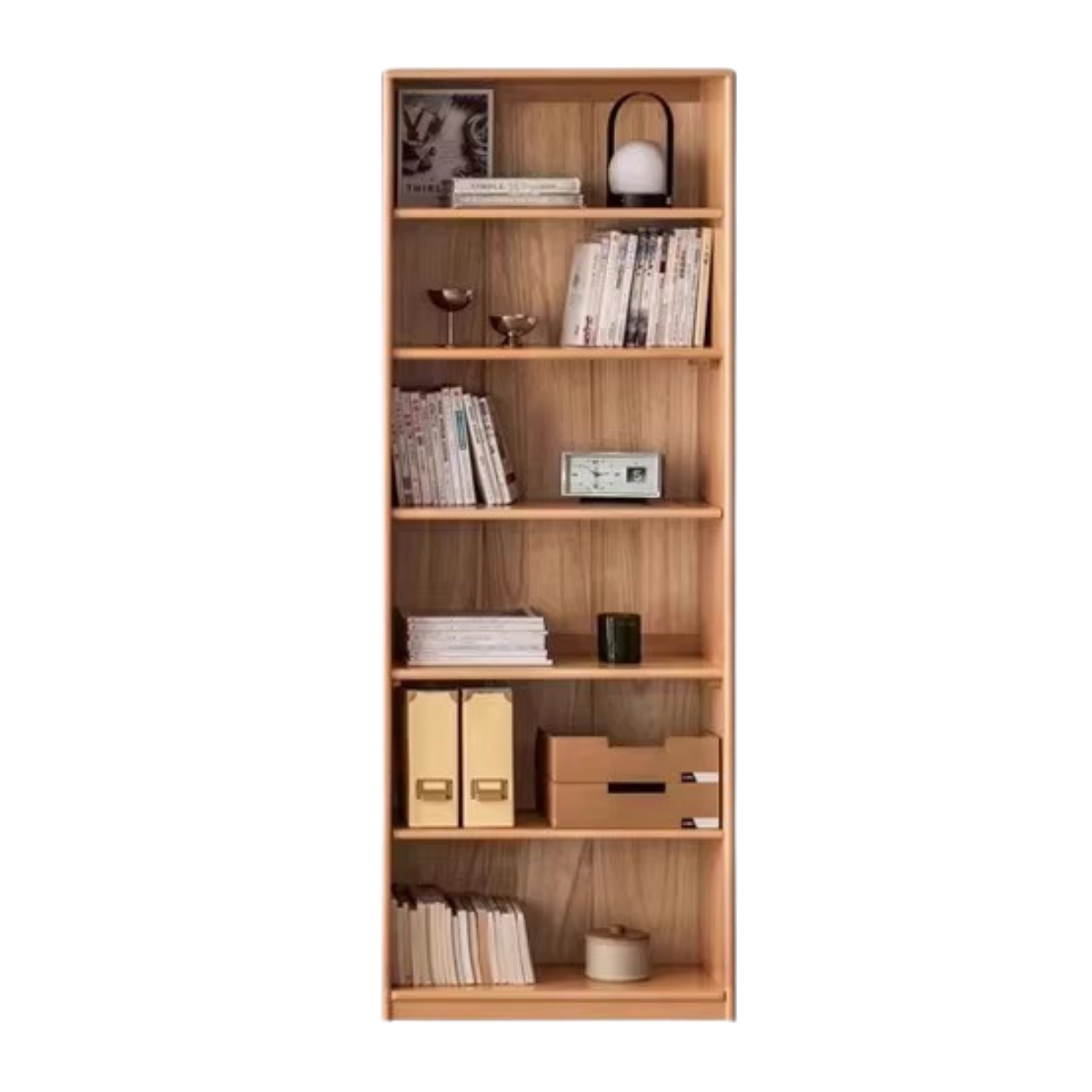 European Beech, Oak Solid Wood Floor-Standing Bookshelf with Glass Door Display