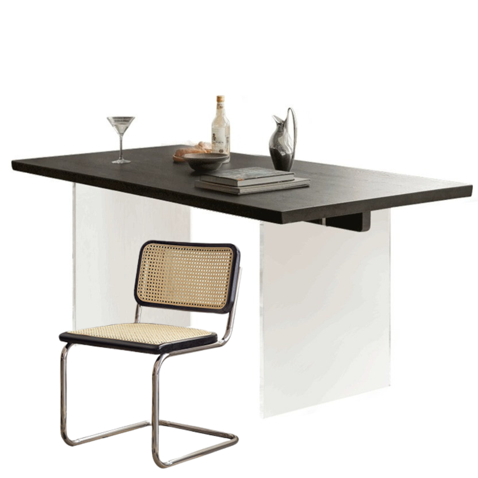 Ash Solid Wood Suspended wabi-sabi style black Dining Table