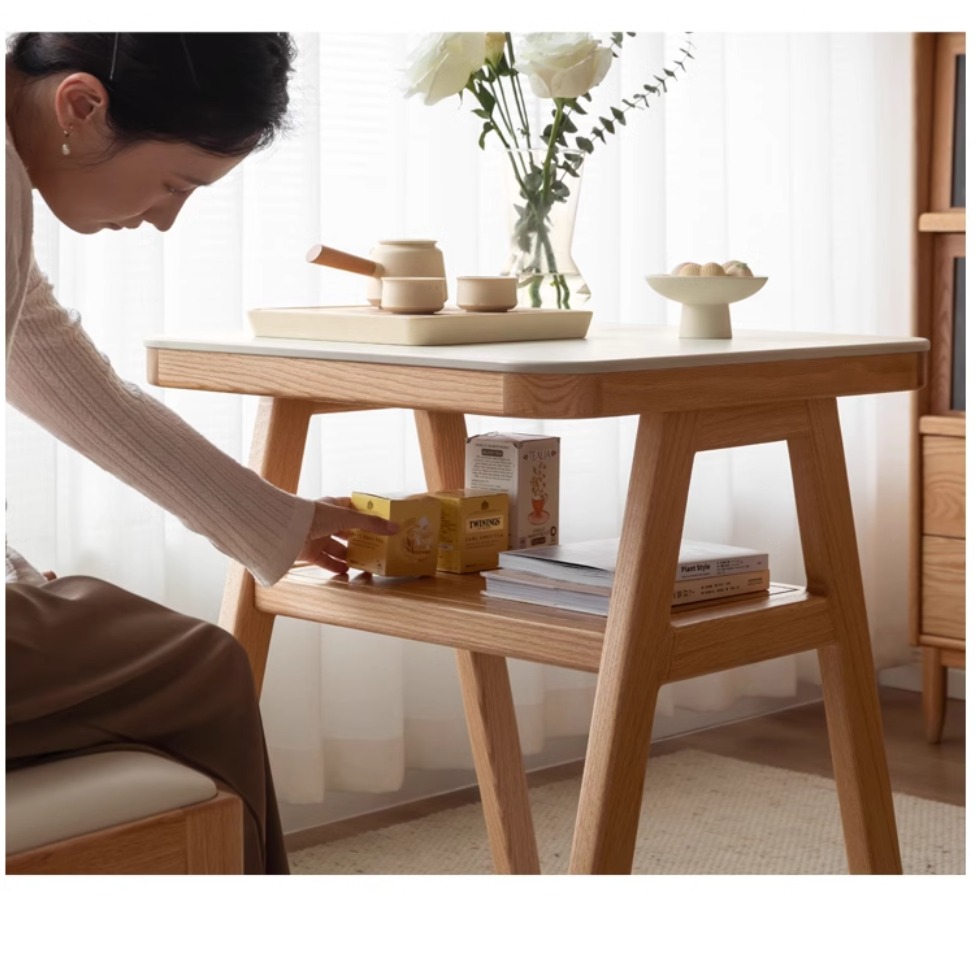 Oak Solid Wood Restaurant Rock Board Dining Table
