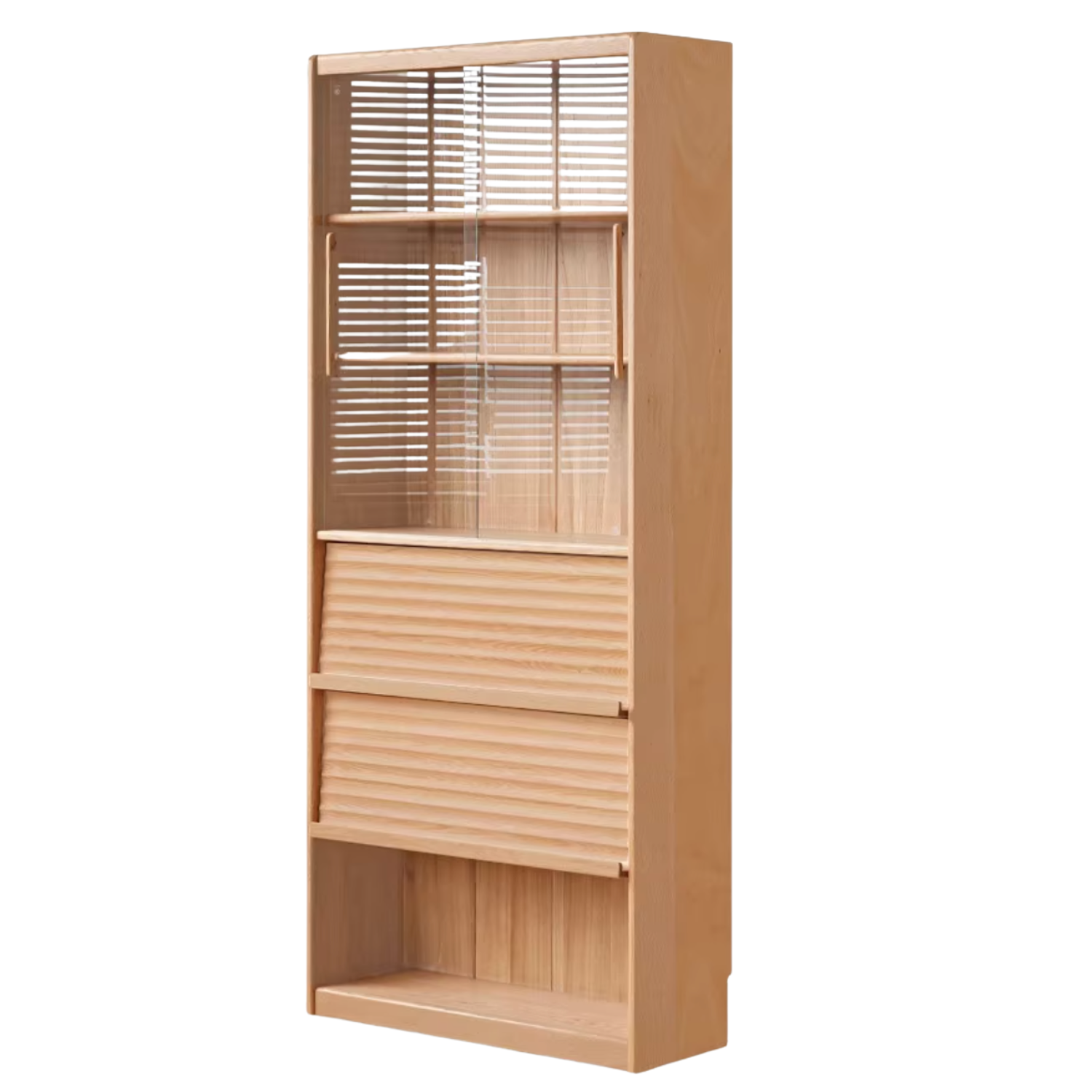 Oak, Beech Solid Wood Bookcase With Glass Door Floor-Standing Bookshelf Multi-Layer Storage Rack Free Combination Display Cabinet