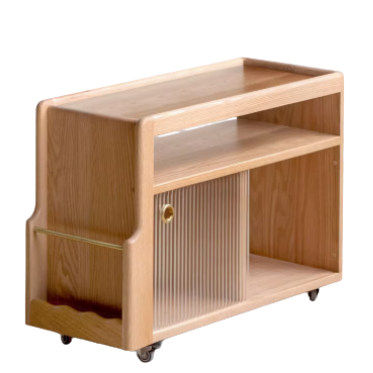 Oak, Beech, Poplar, Black Walnut Solid Wood Mobile Glass Side Table