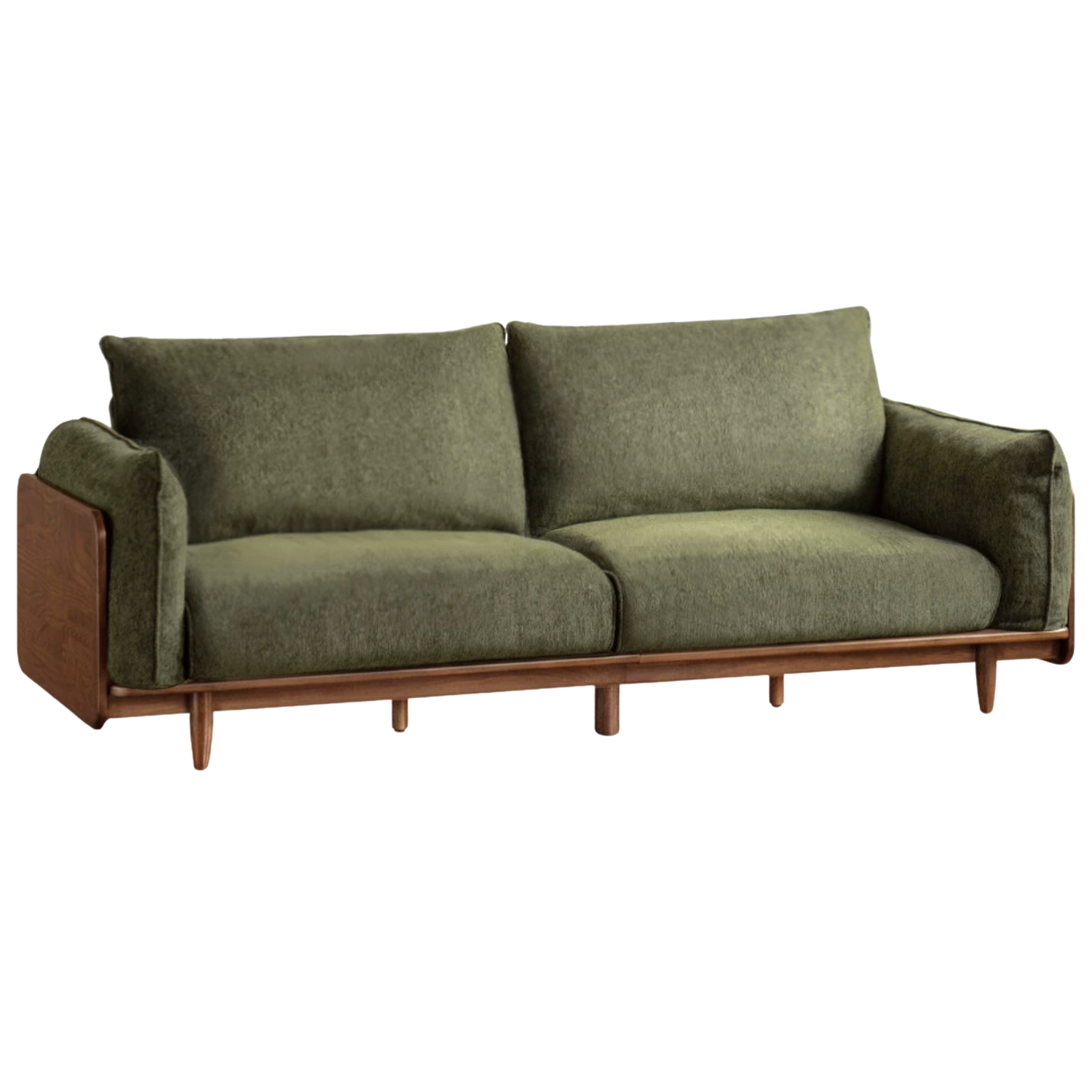 Black Walnut, Oak Solid Wood Fabric High-Back Sofa