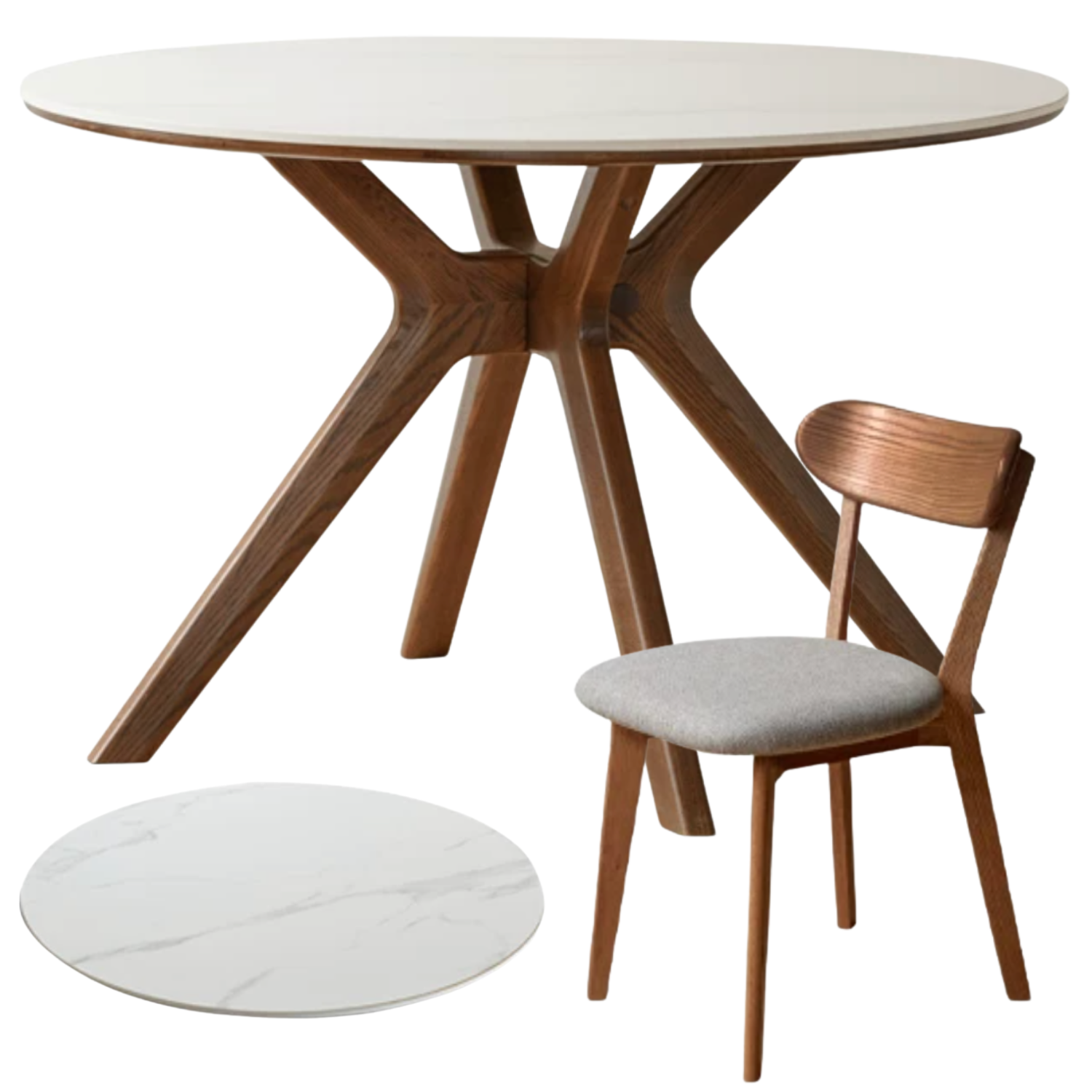 Oak Solid Wood Round Dining Table with Modern Minimalist Design