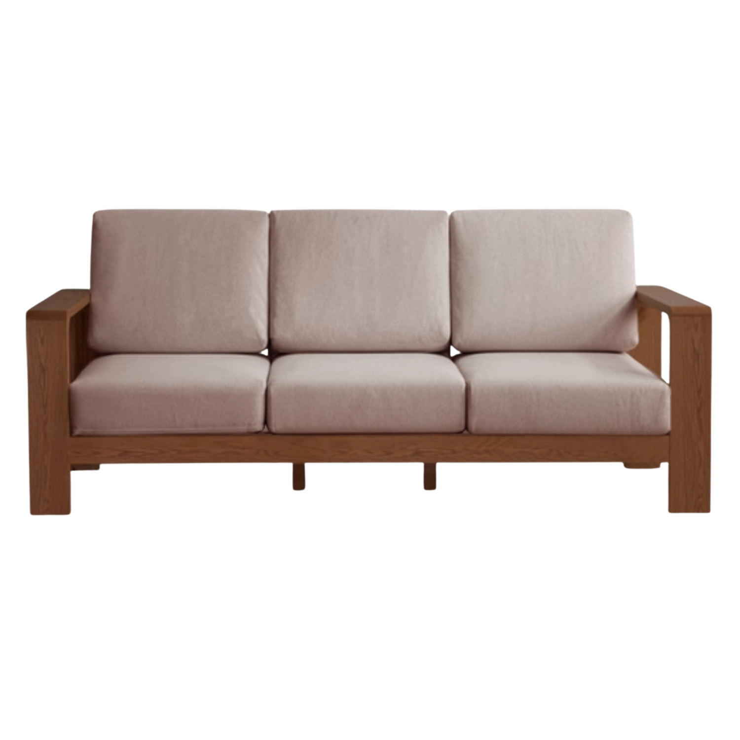 Black Walnut, Oak Solid Wood Three Seat Fabric Sofa