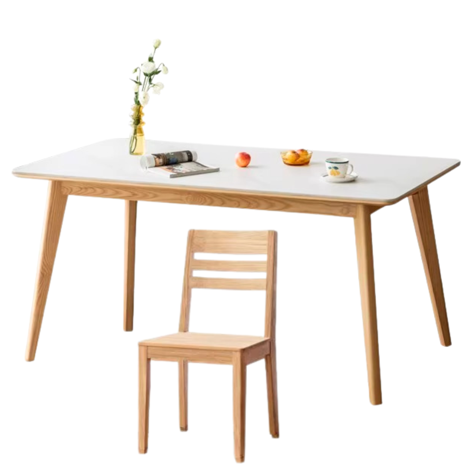 Ash Solid Wood Nordic Dining Table With Rock Slab Surface