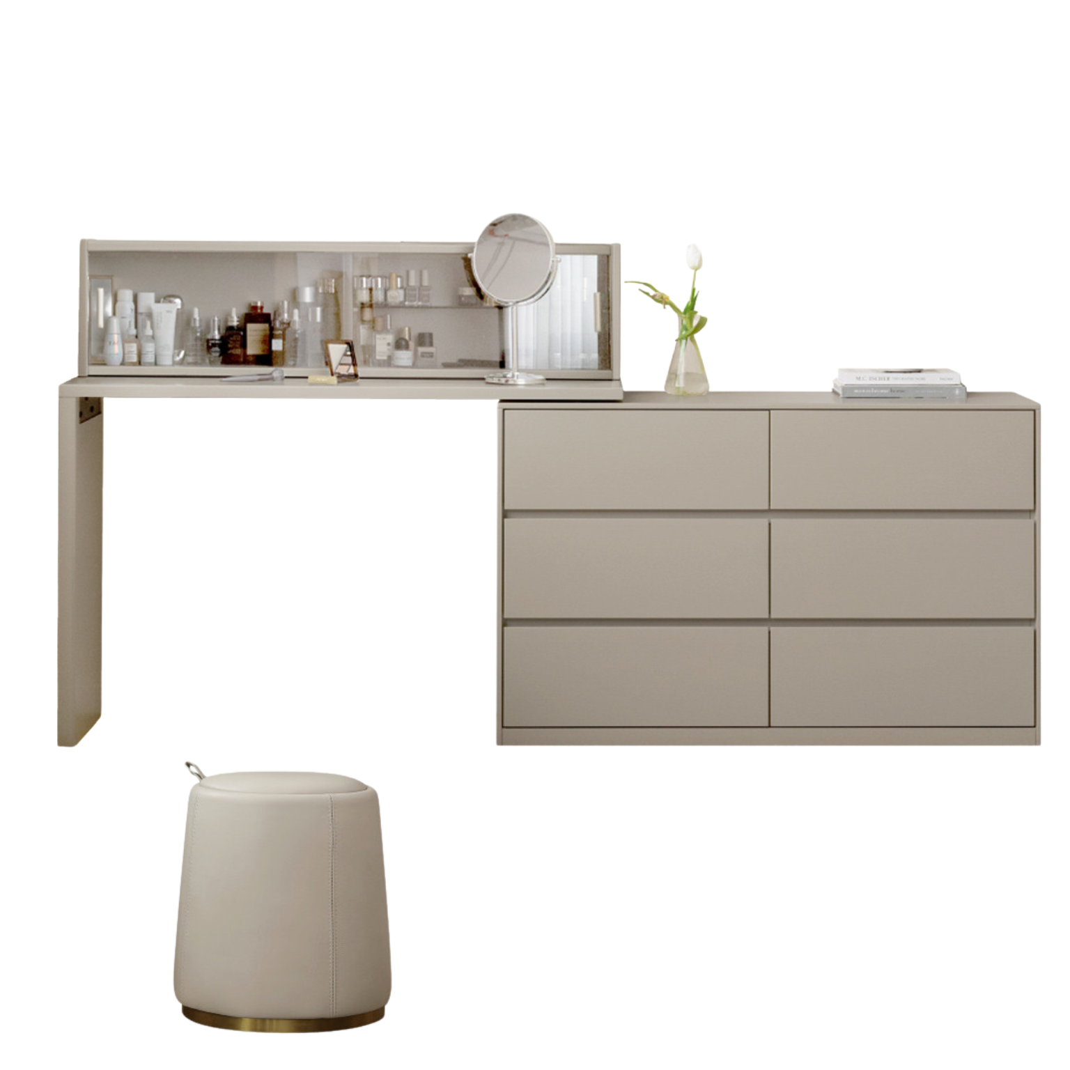 Solid Rubberwood Cream Style Vanity Table Integrated Drawer.