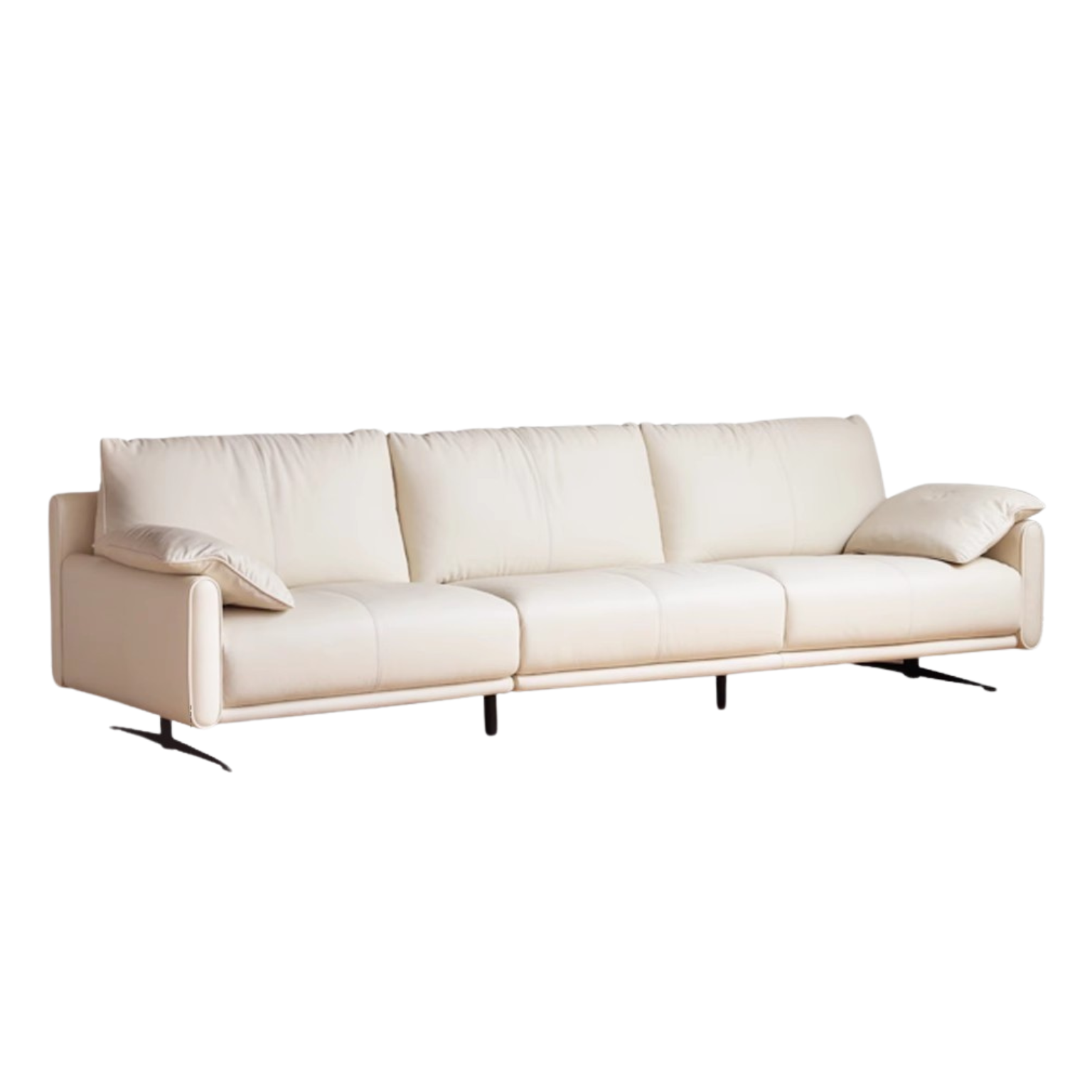 Leather Straight White Italian Sofa.