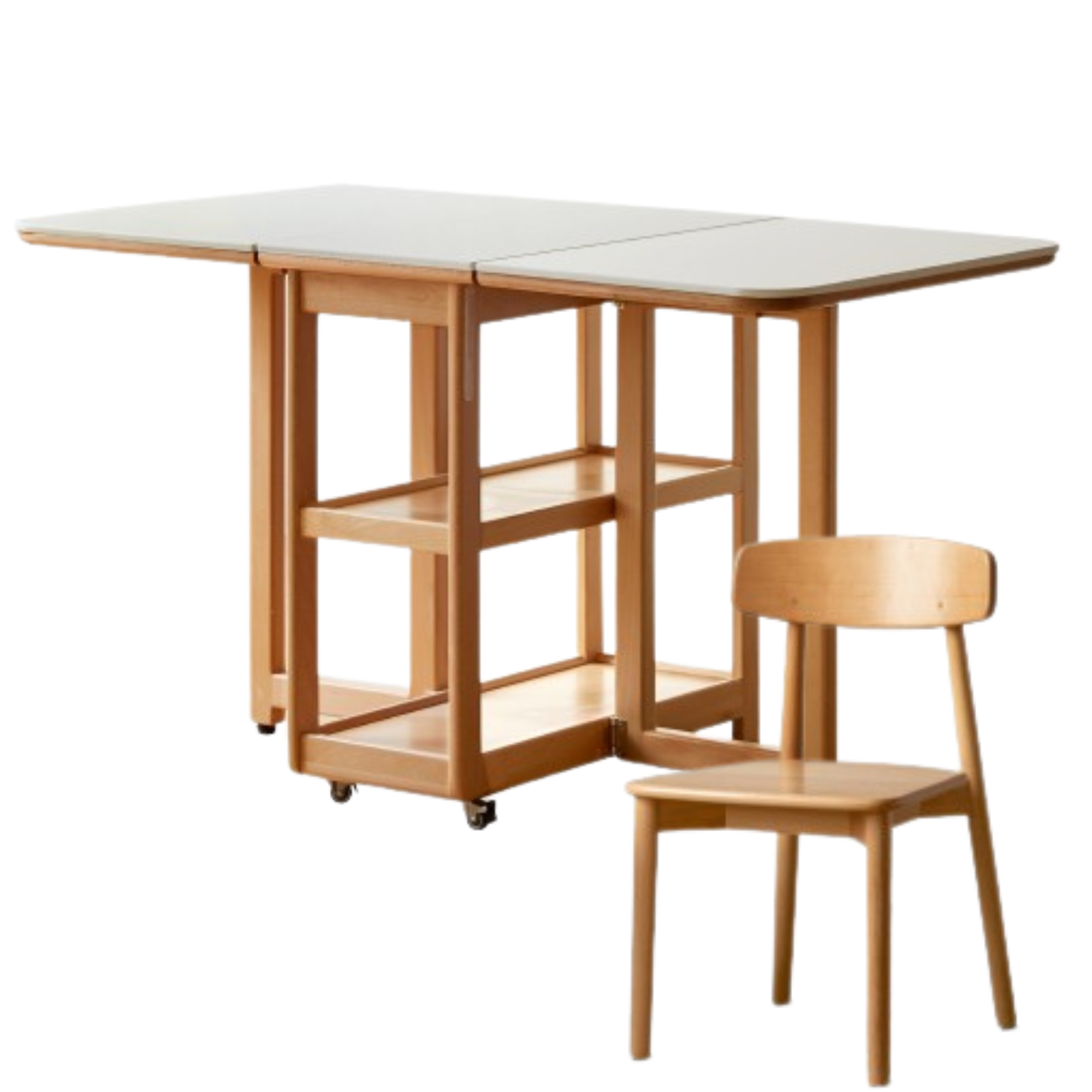 Beech Solid Wood Folding Movable Rock Plate Dining Table