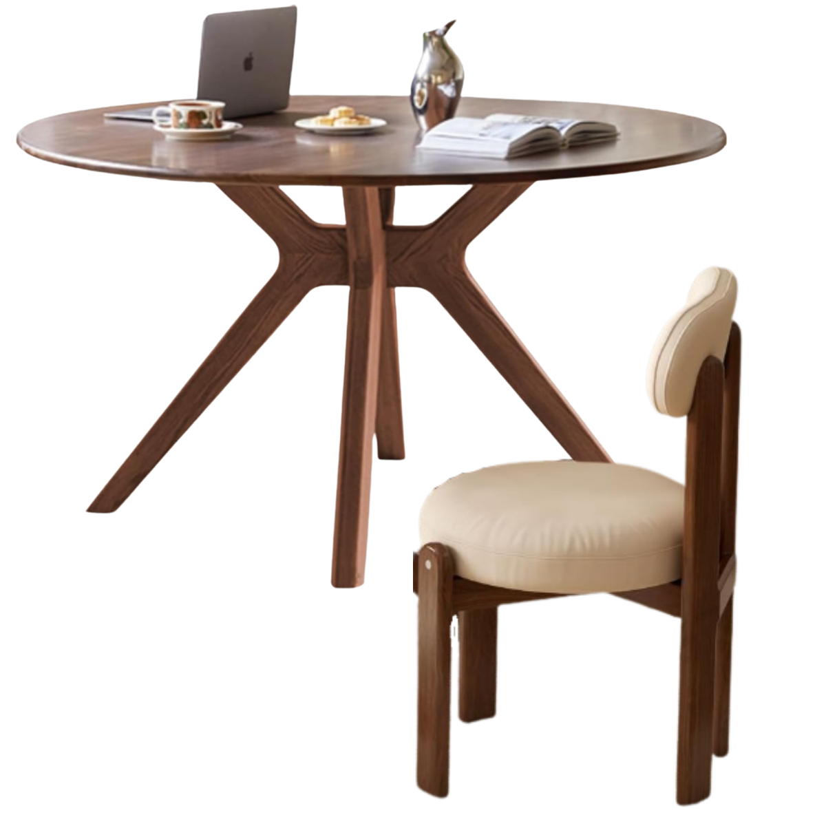 welcome Black Walnut, Oak Solid Wood Round Dining Table with X-Shape Crossed Legs