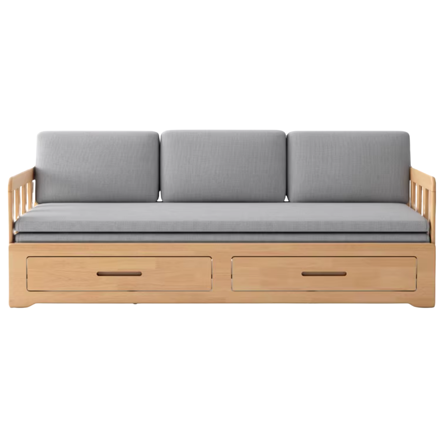 Oak, Solid Rubberwood Sofa Bed Folding Retractable Storage.