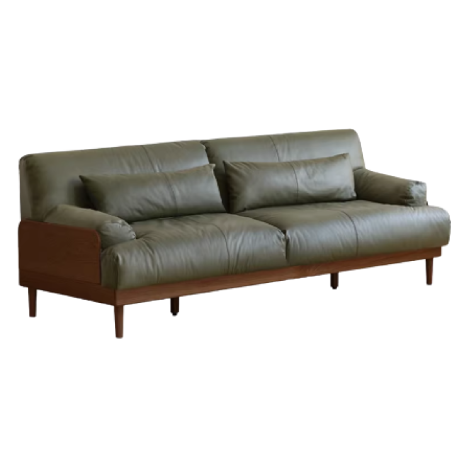 Black Walnut, Oak Solid Wood Leather Down Sofa.