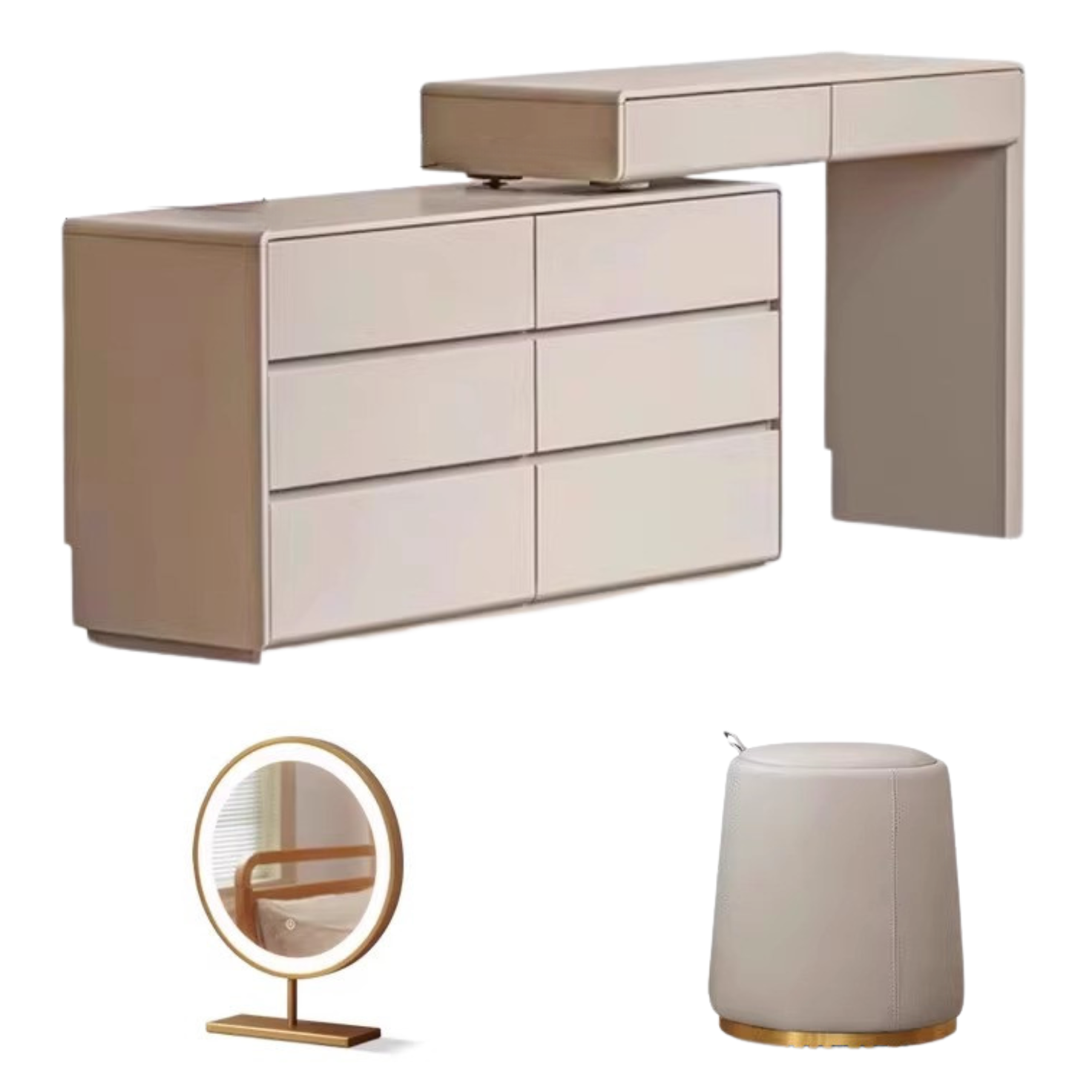 Poplar Solid Wood Retractable Dressing Table Light Luxurious Drawer