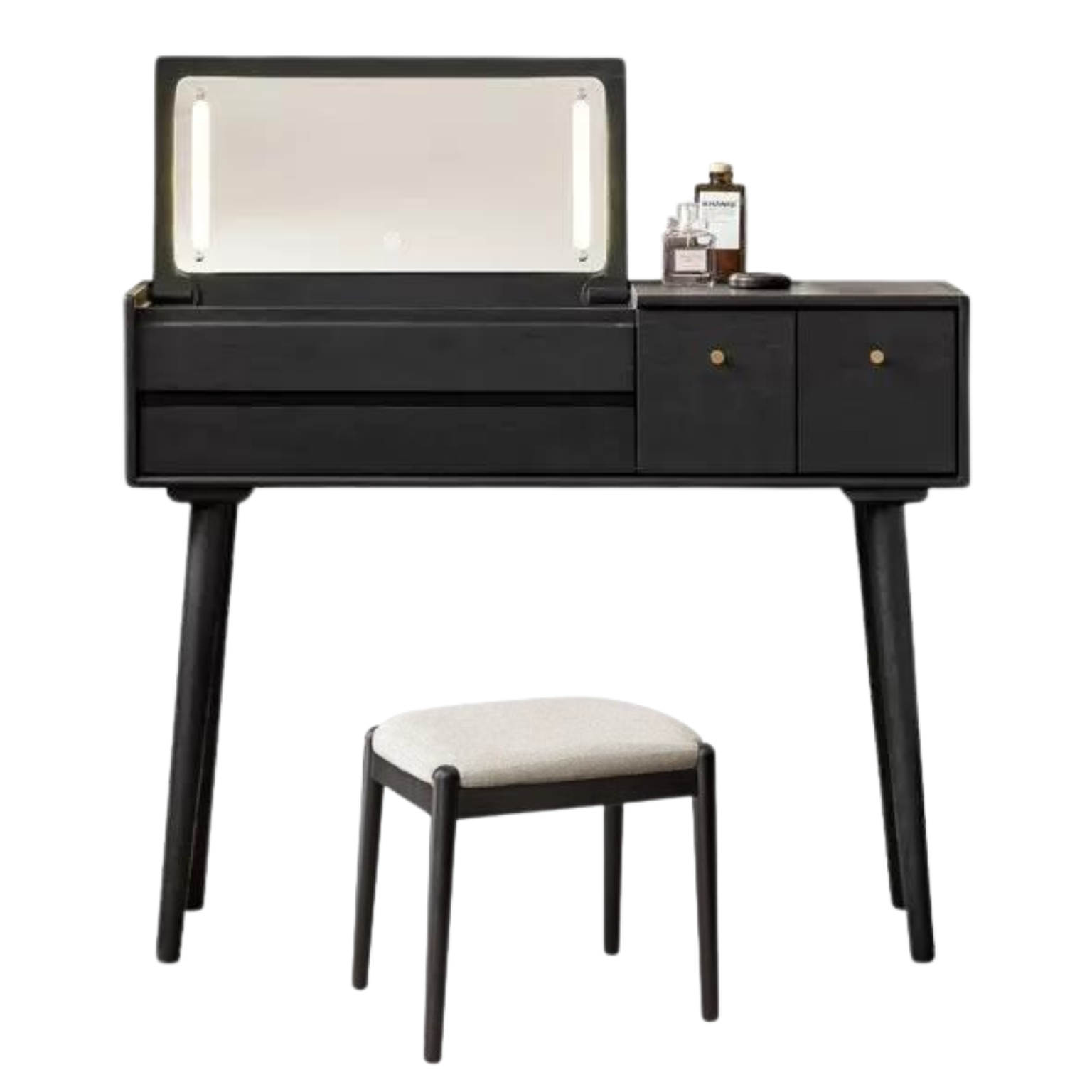 Oak Solid Wood Black Makeup Table Mirror LED Touch.