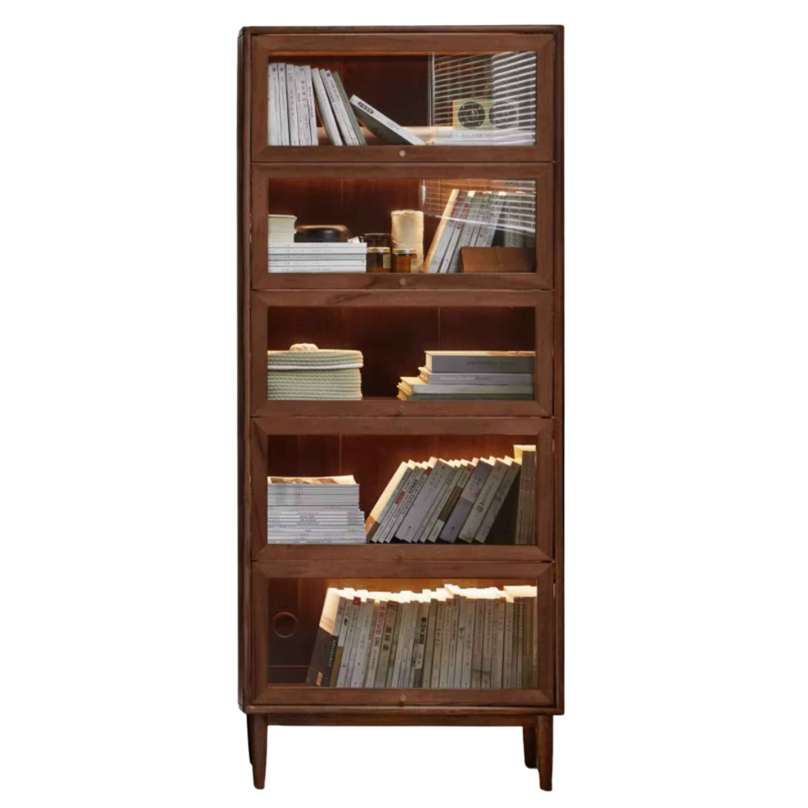 Solid Rubberwood, Black Walnut, Oak Solid Wood Glass Flip Door Bookcase