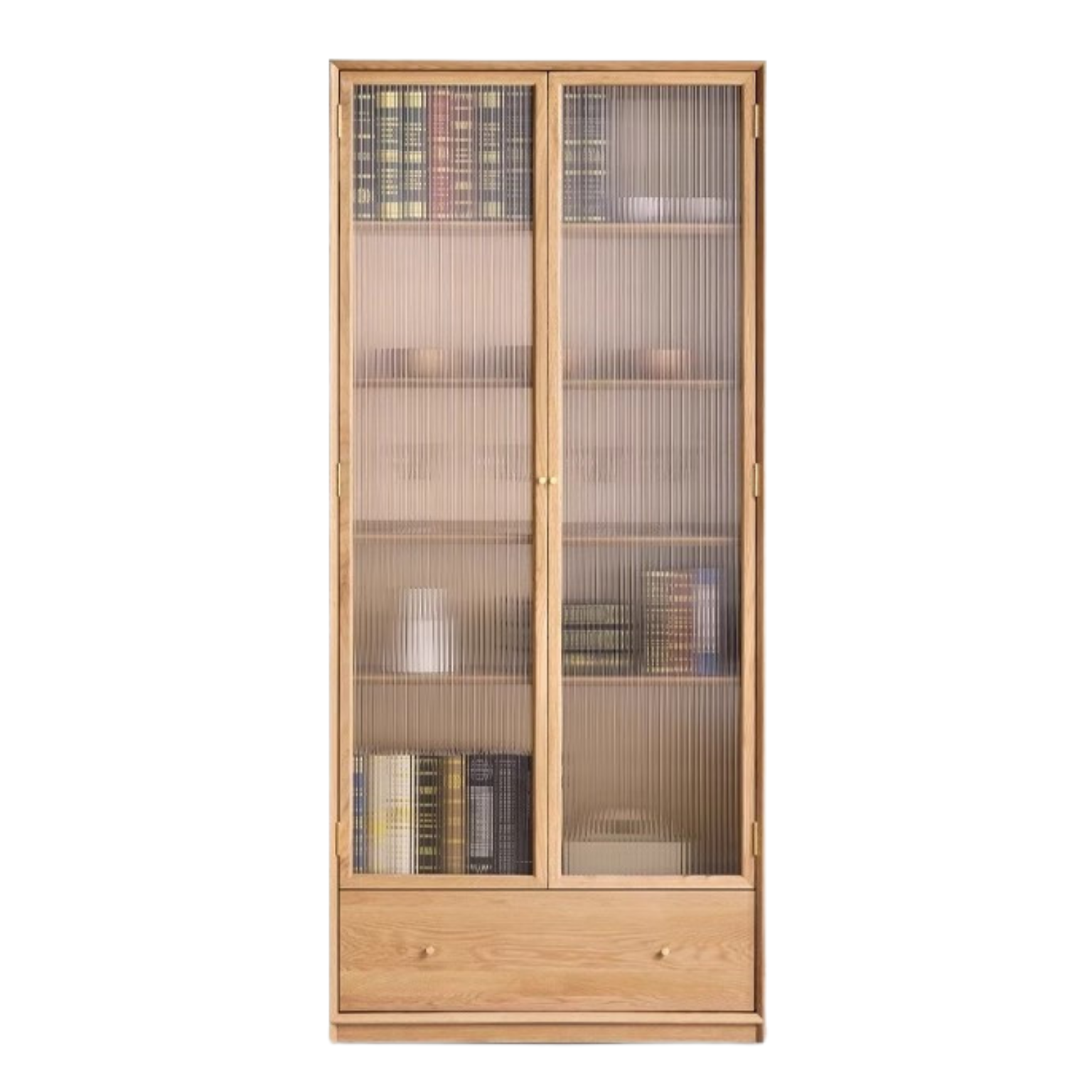 Oak Solid Wood Nordic Style Bookshelf with Floor Storage Cabinet