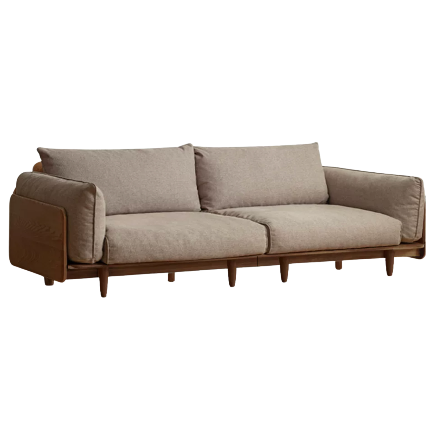 Oak, Ash Solid Wood Sofa with Exposed Wide Arms, High-Back, Genuine leather -fabric
