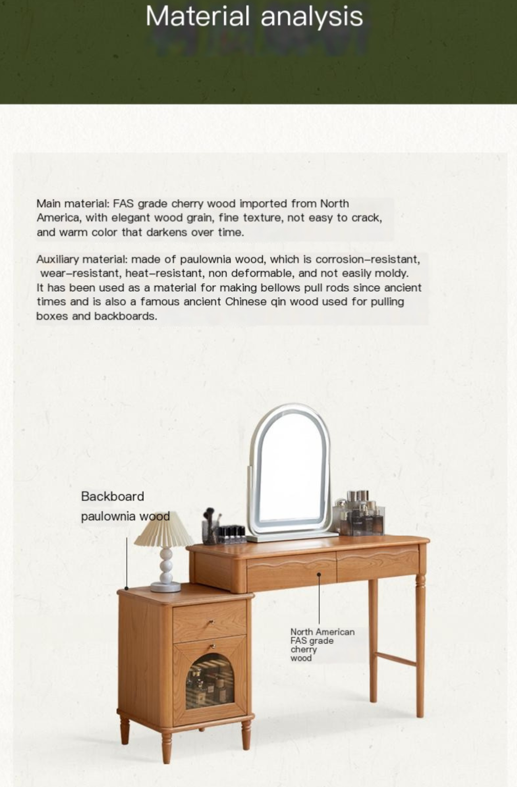 Cherry Solid Wood Medieval Style Retractable Dressing Table.