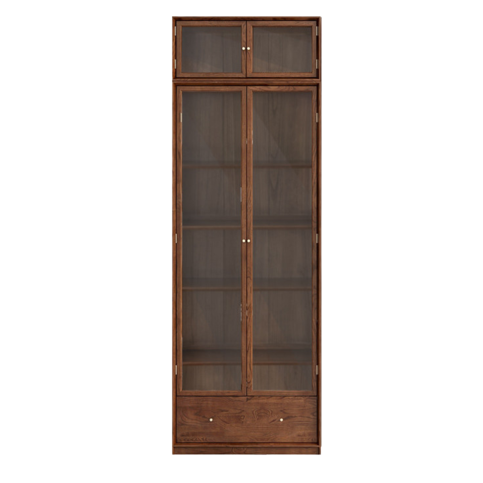 Oak, Ash Solid Wood Modular Bookcase with Glass Doors