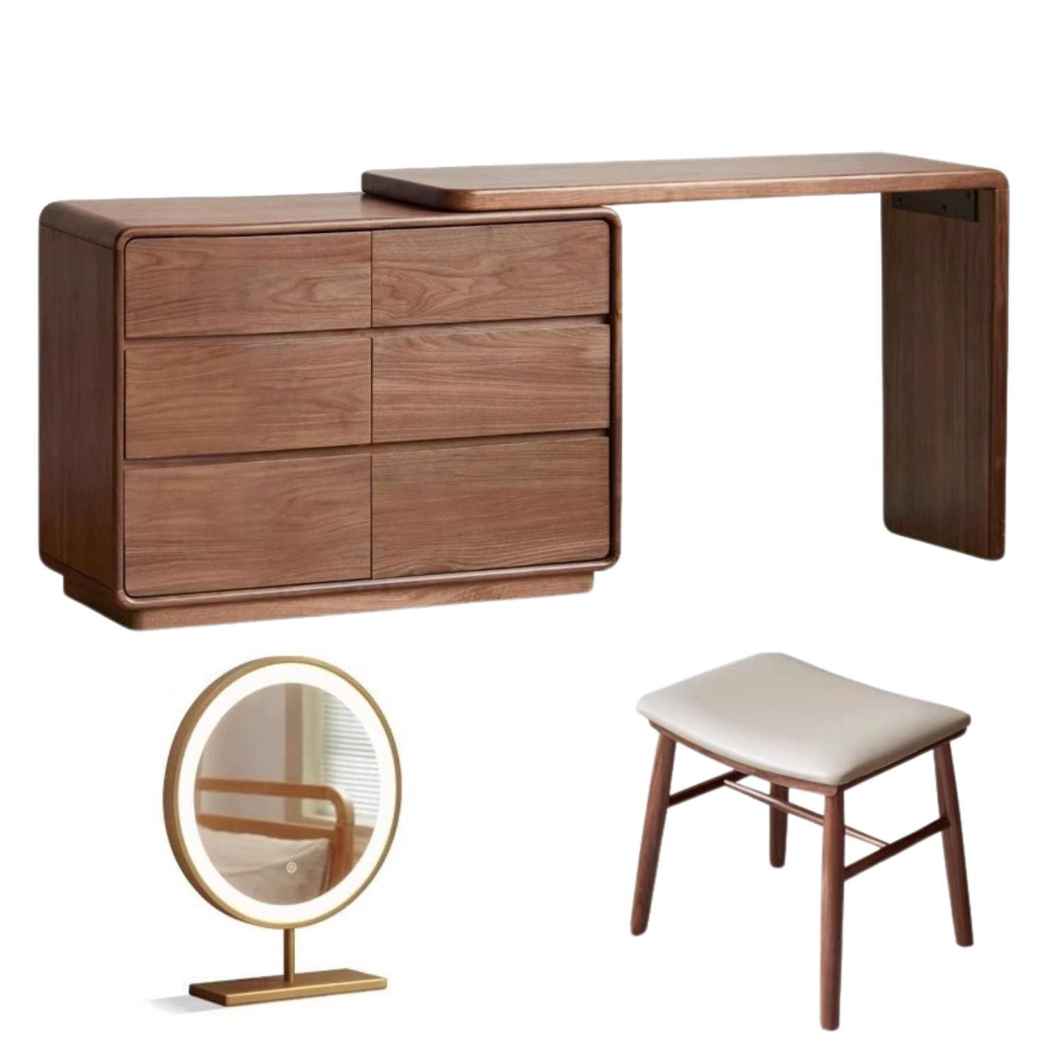 Black Walnut, Golden Sandalwood Telescopic Vanity Table.