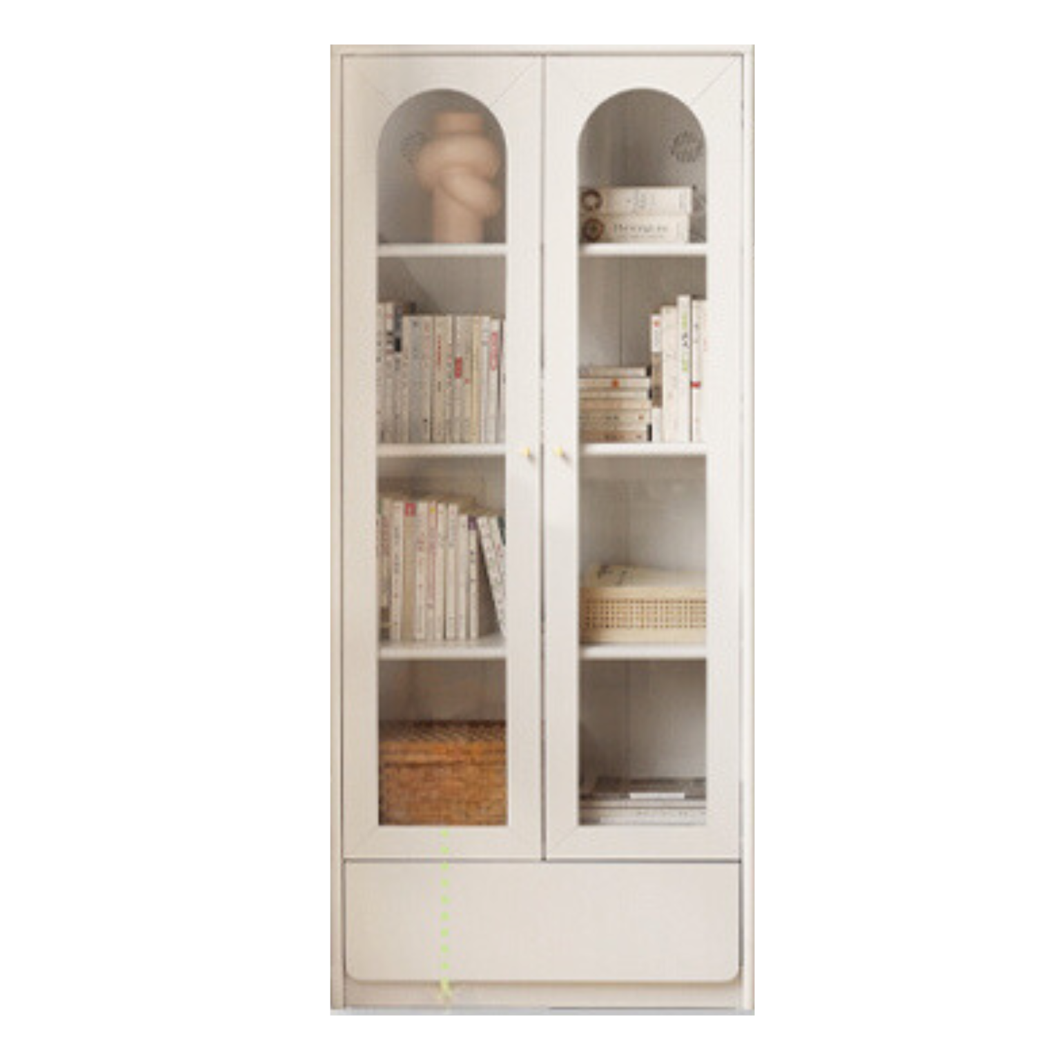 Solid RubberWood Bookcase With Door French Cream Style