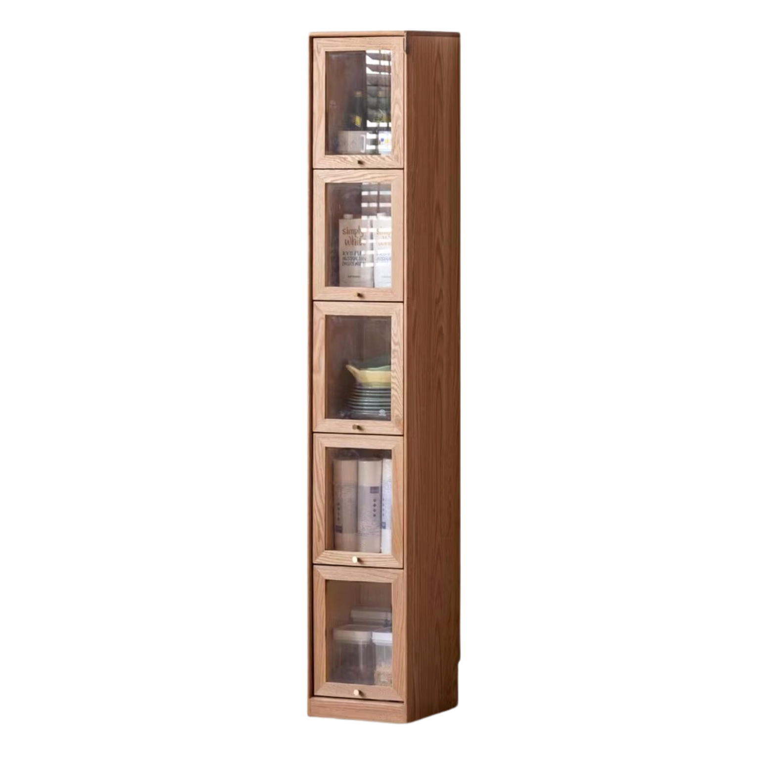 Oak Solid Wood Bookcase Corner Glass Flip Door