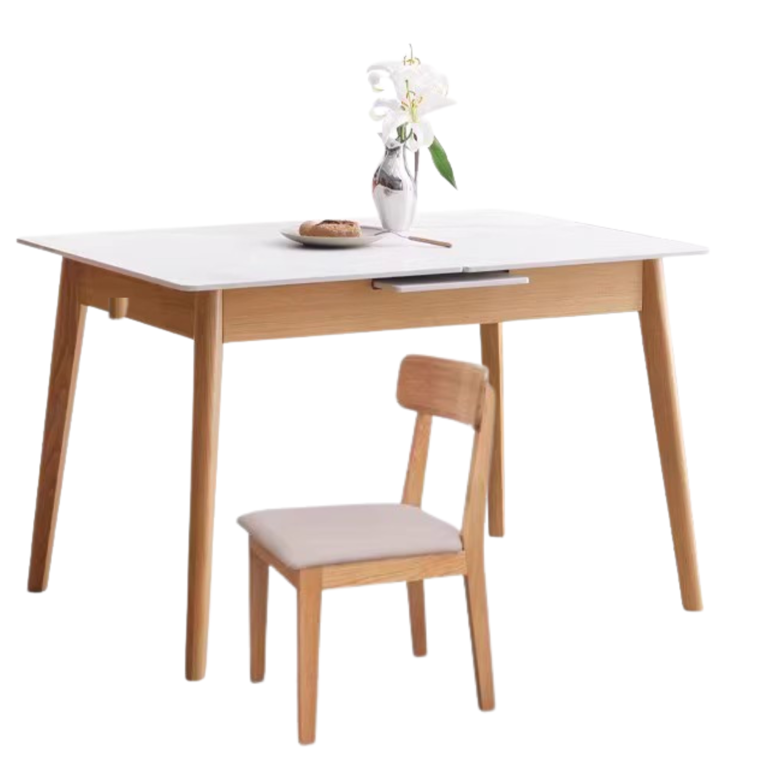 Oak Solid Wood Folding Dining Table Rock Slab Surface