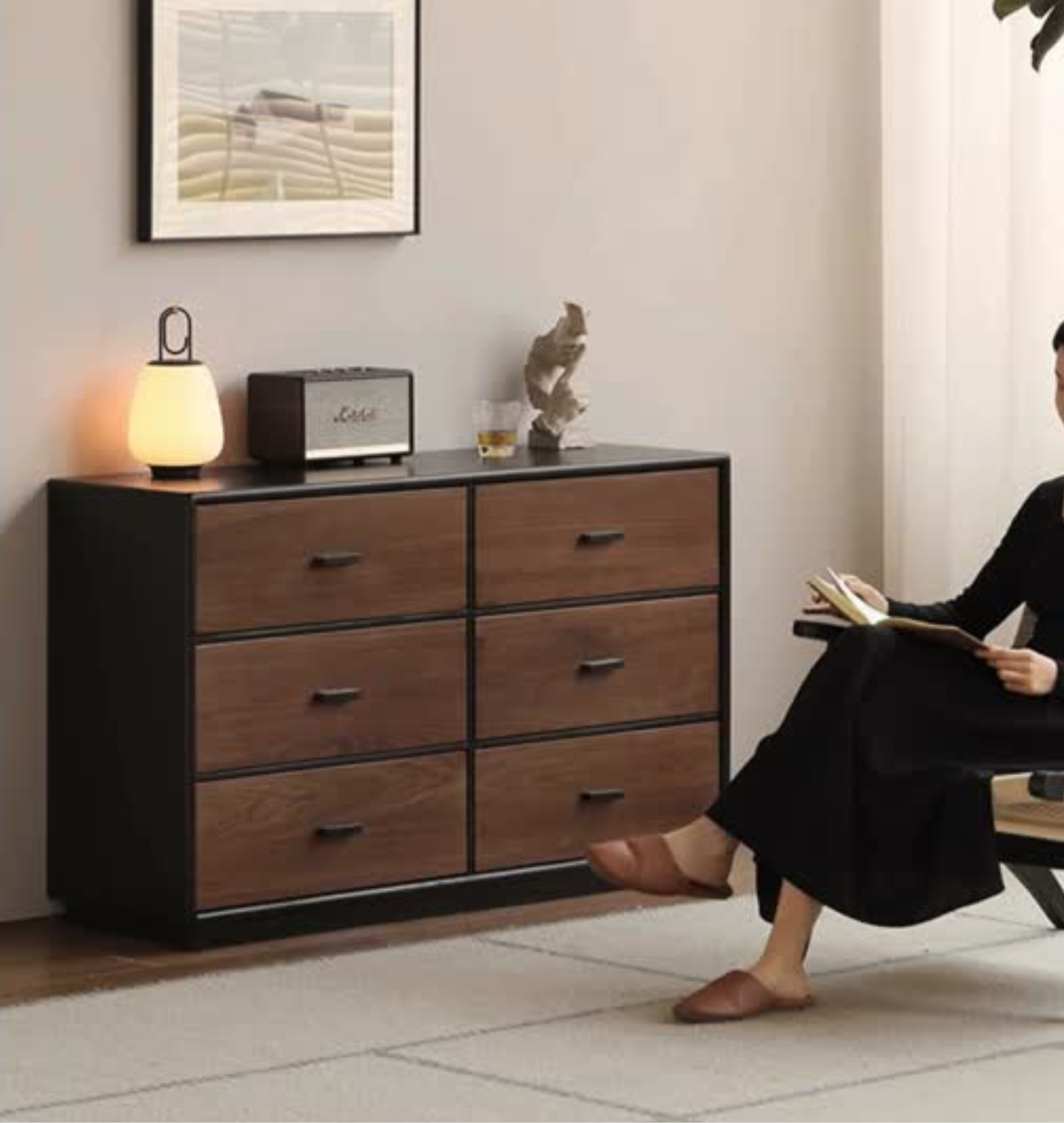 Oak Solid Wood Italian Light Luxury Chest of Drawers.
