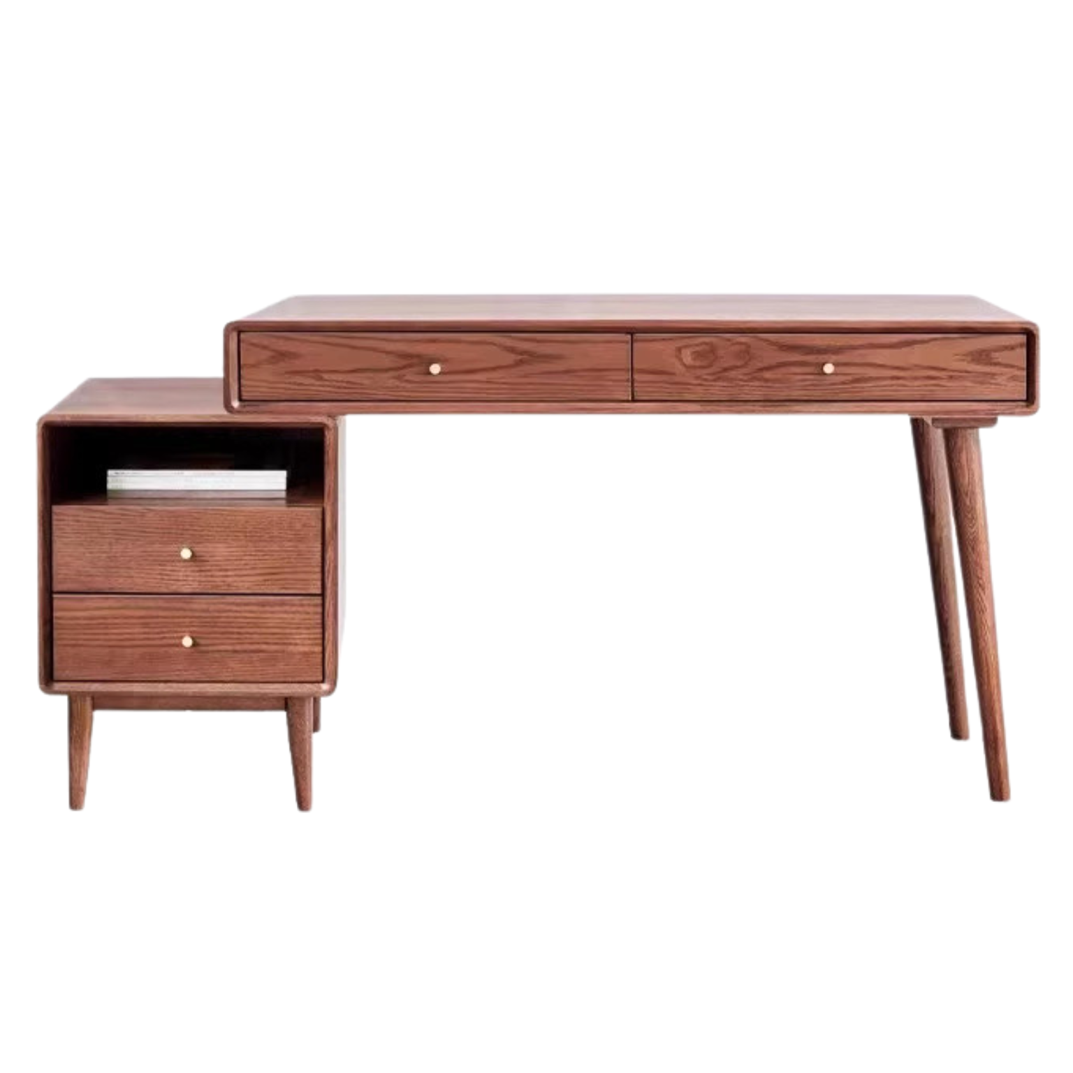 Oak Solid Wood Bookshelf and Office Desk Combination