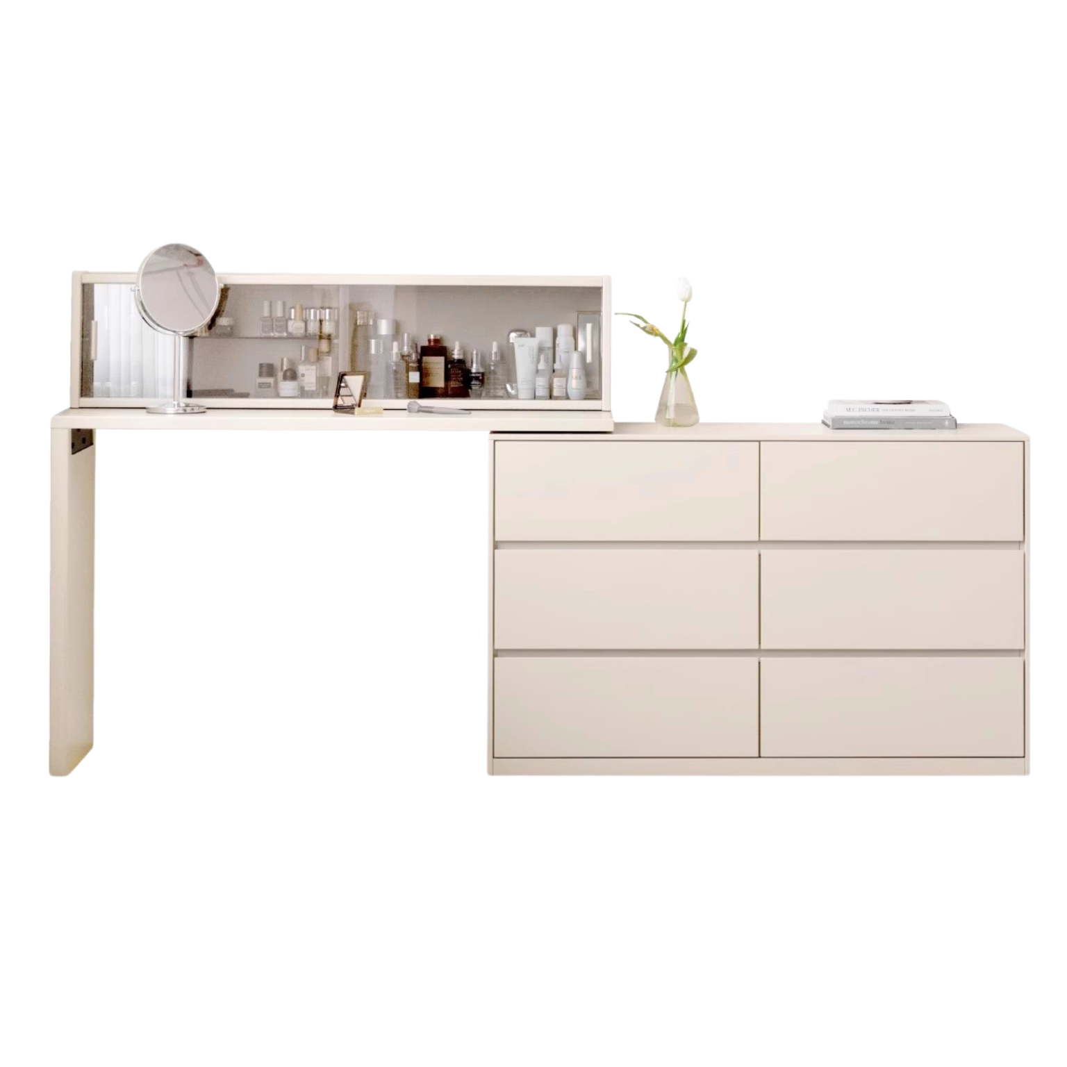 Solid Rubberwood Cream Style Dressing Table Integrated Drawer.