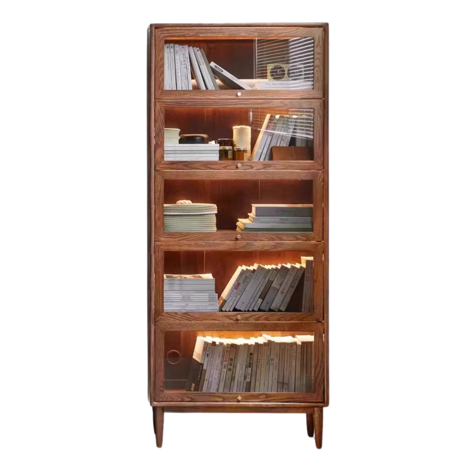 Black Walnut, Oak Solid Wood Glass Flip Door Bookcase, Side Cabinet
