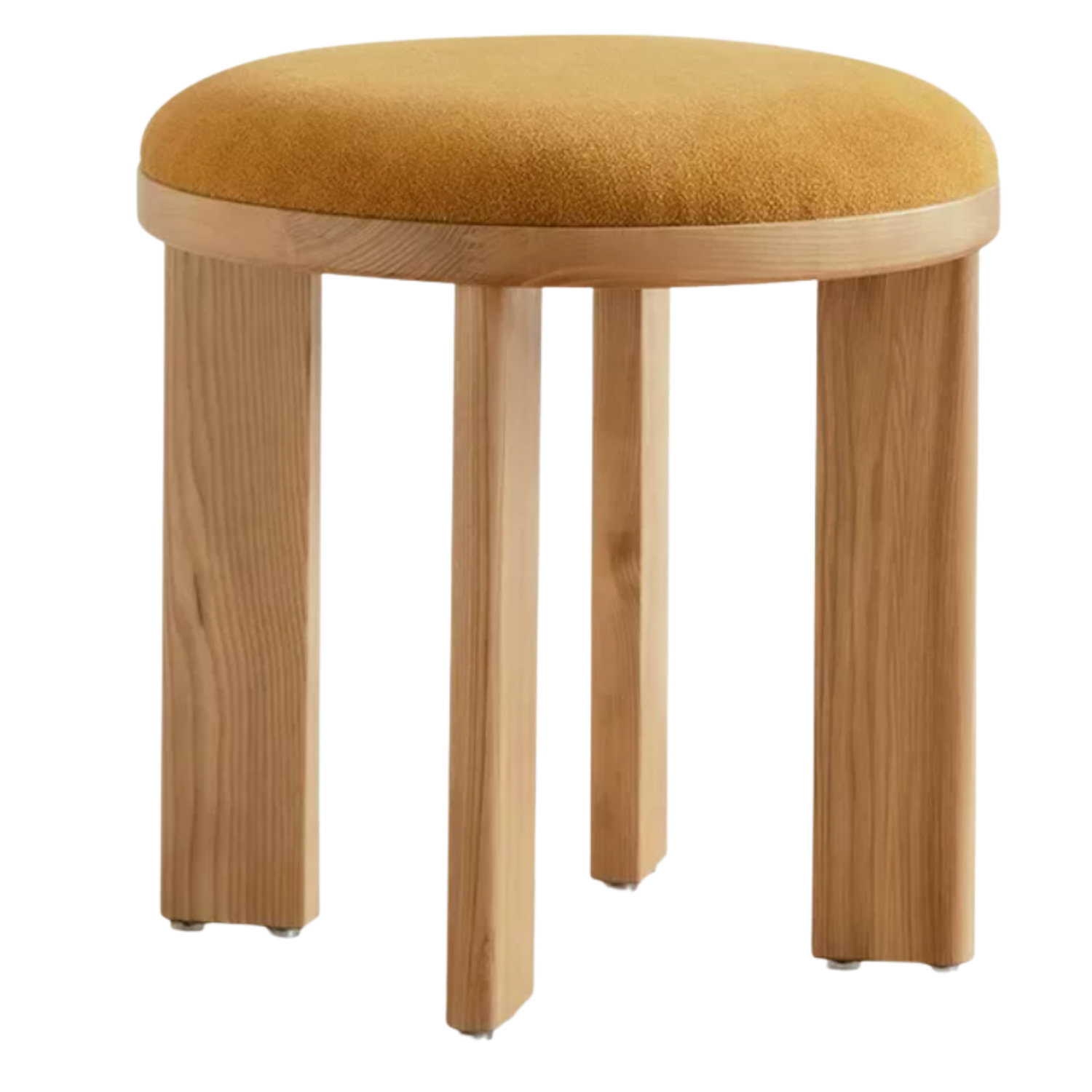 Ash Solid Wood Round Upholstered Stool with Slab Wood Legs