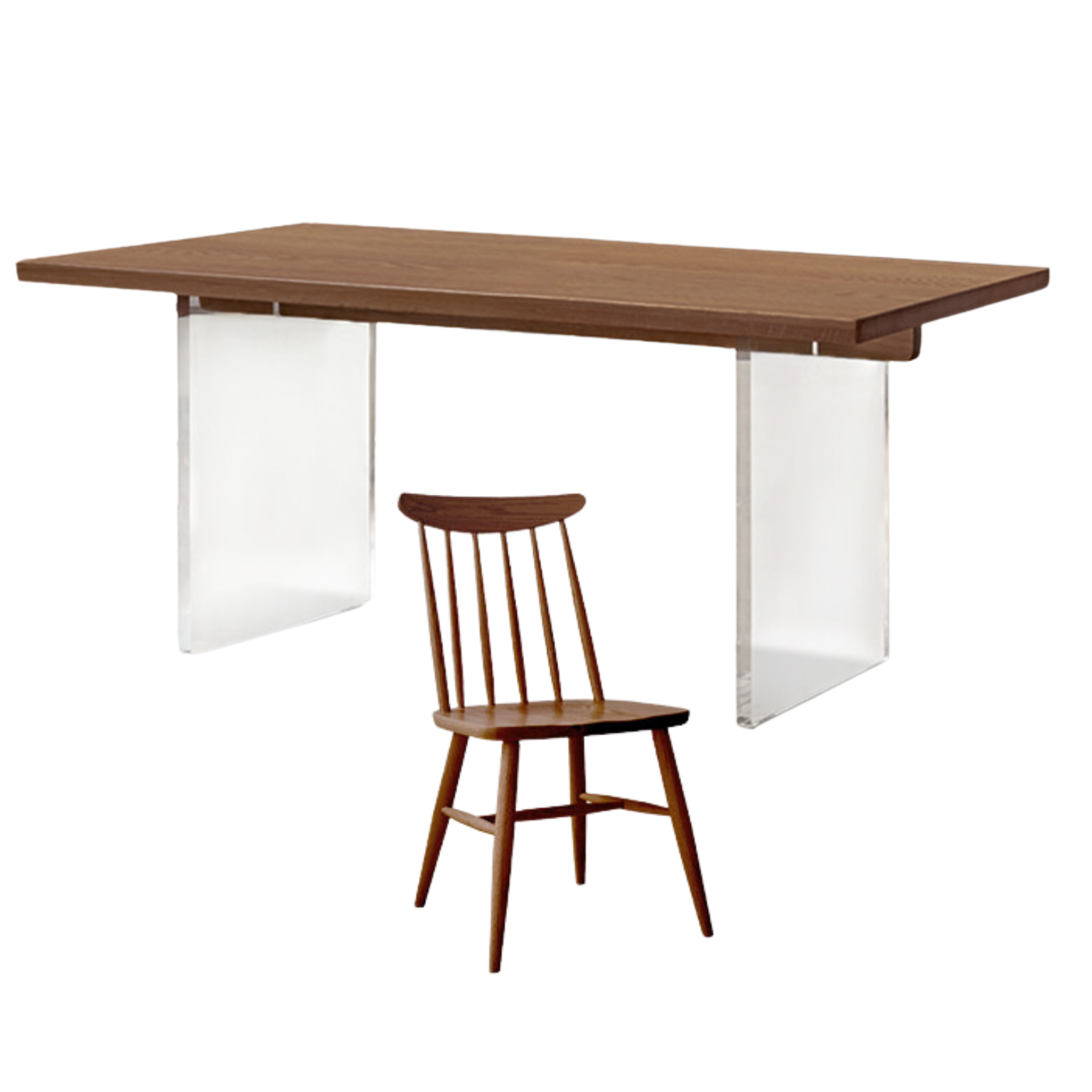 Oak, South American Walnut Solid Wood Acrylic Floating Large Size Dining Table