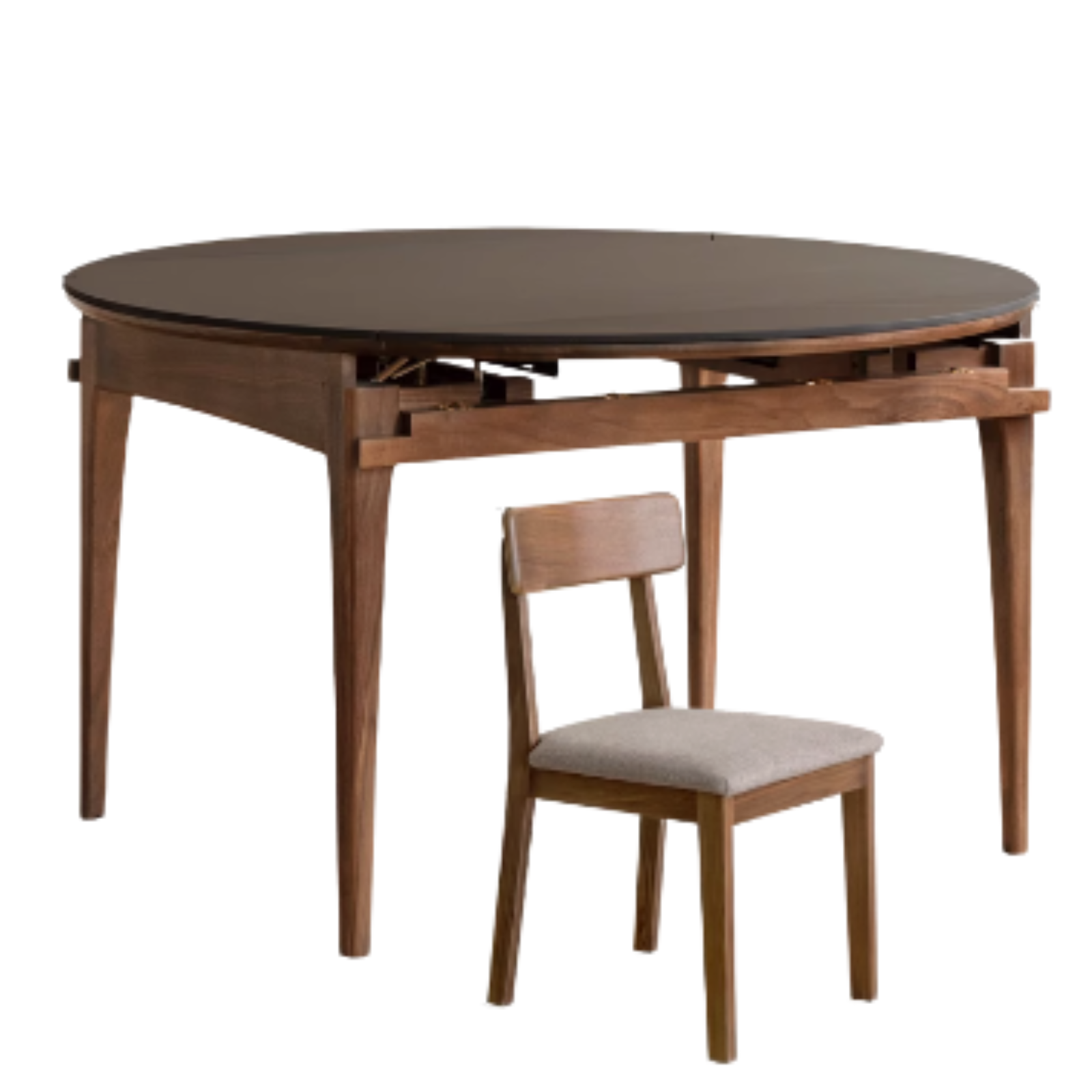 Black Walnut, Oak Solid Wood Modern Folding Round Dining Table